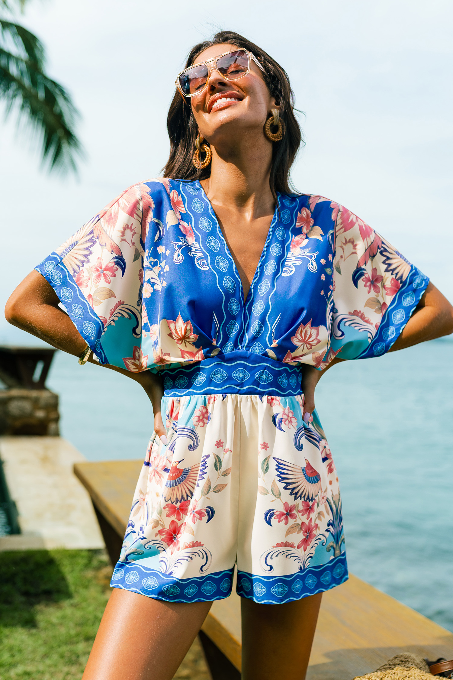 Ornate Bloom Blue Romper