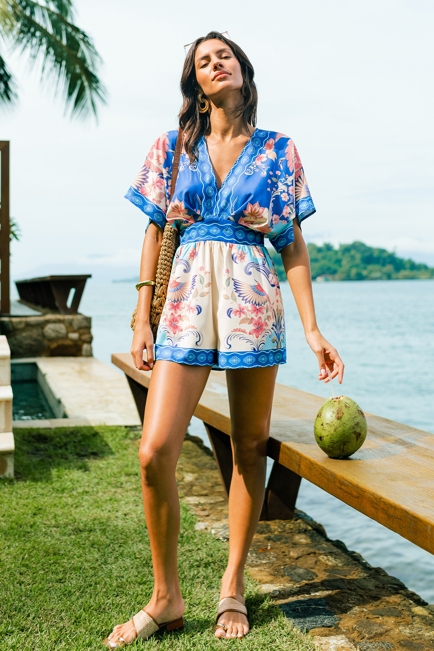 Ornate Bloom Blue Romper