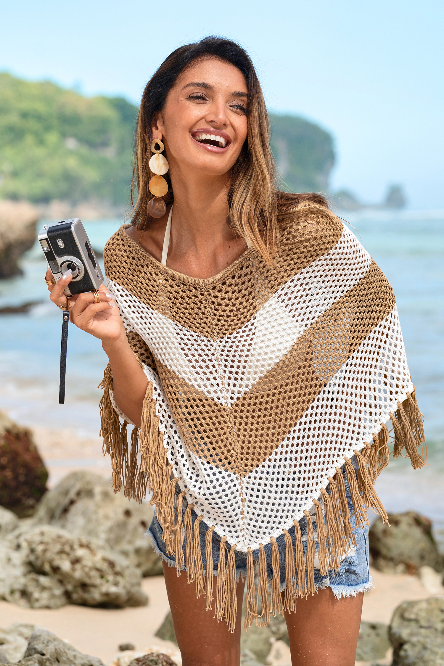 Poncho a righe da indossare tutto il giorno