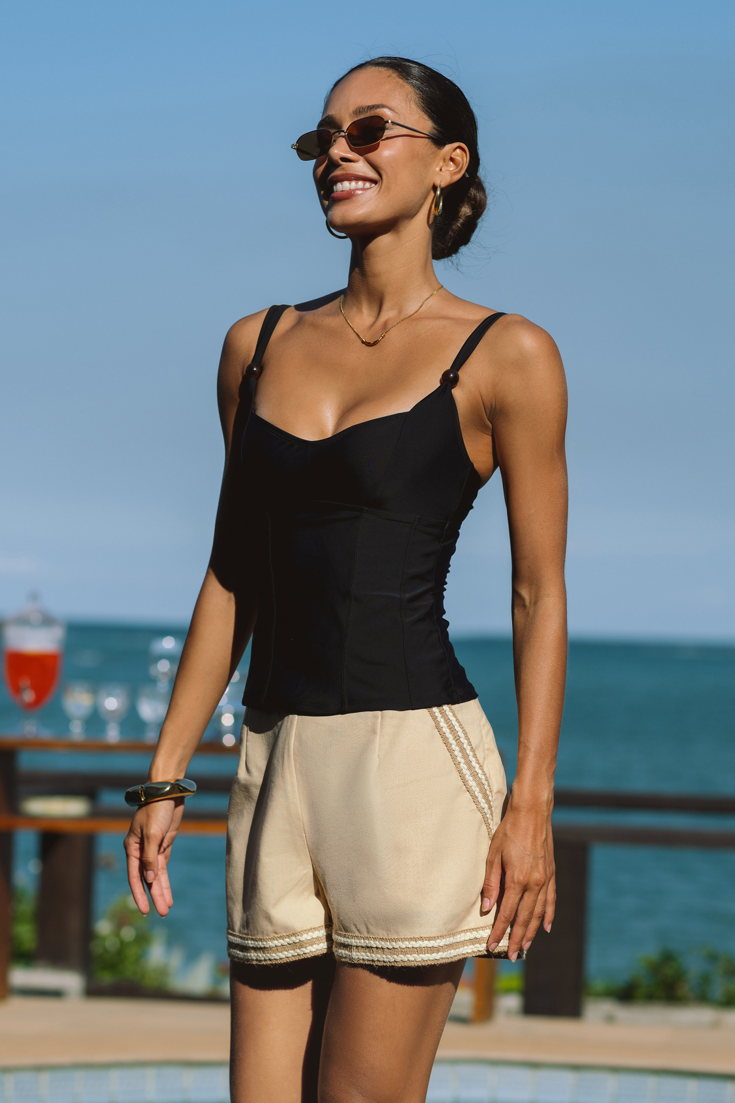 White Noise Beige Shorts