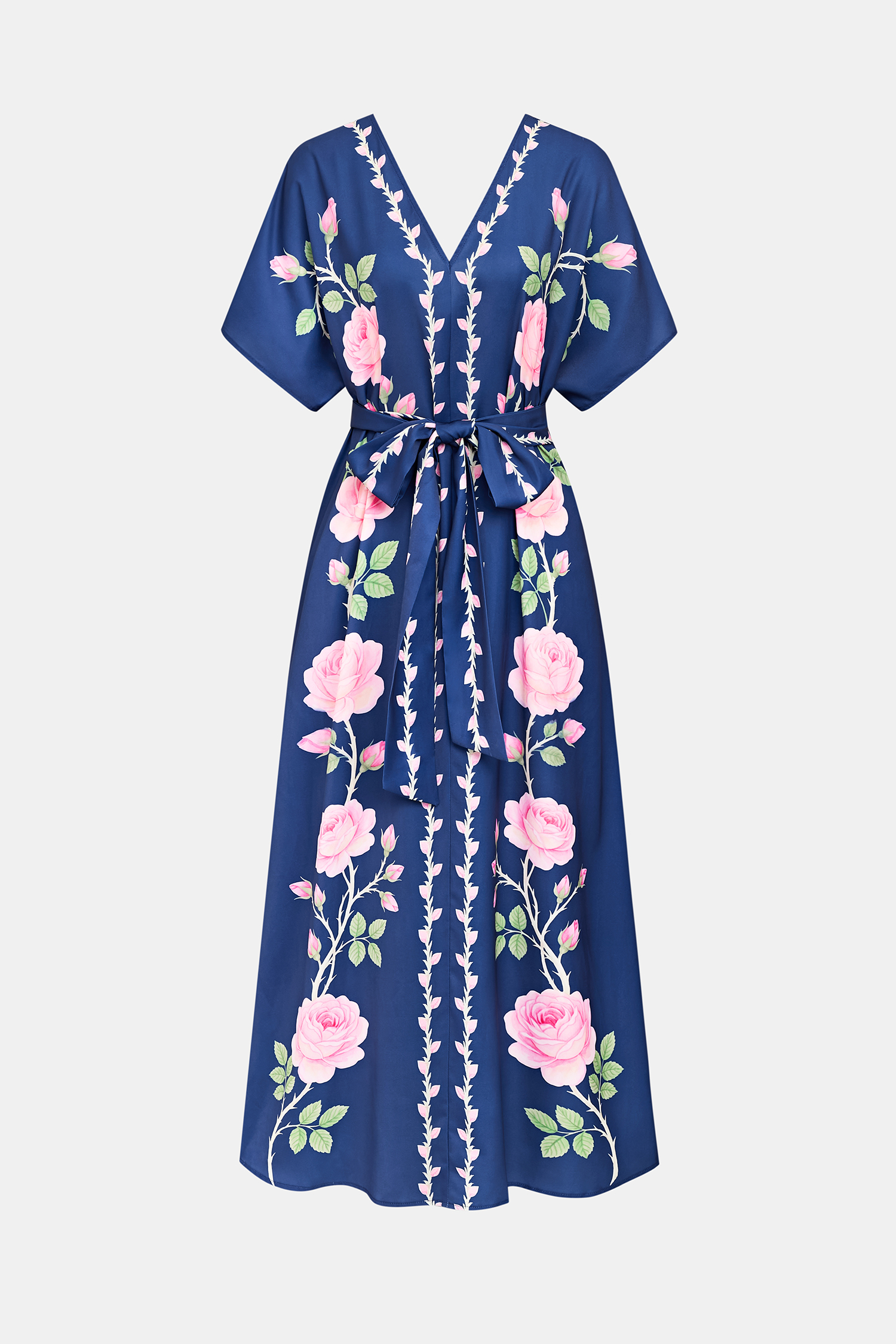 Robe longue florale col en V