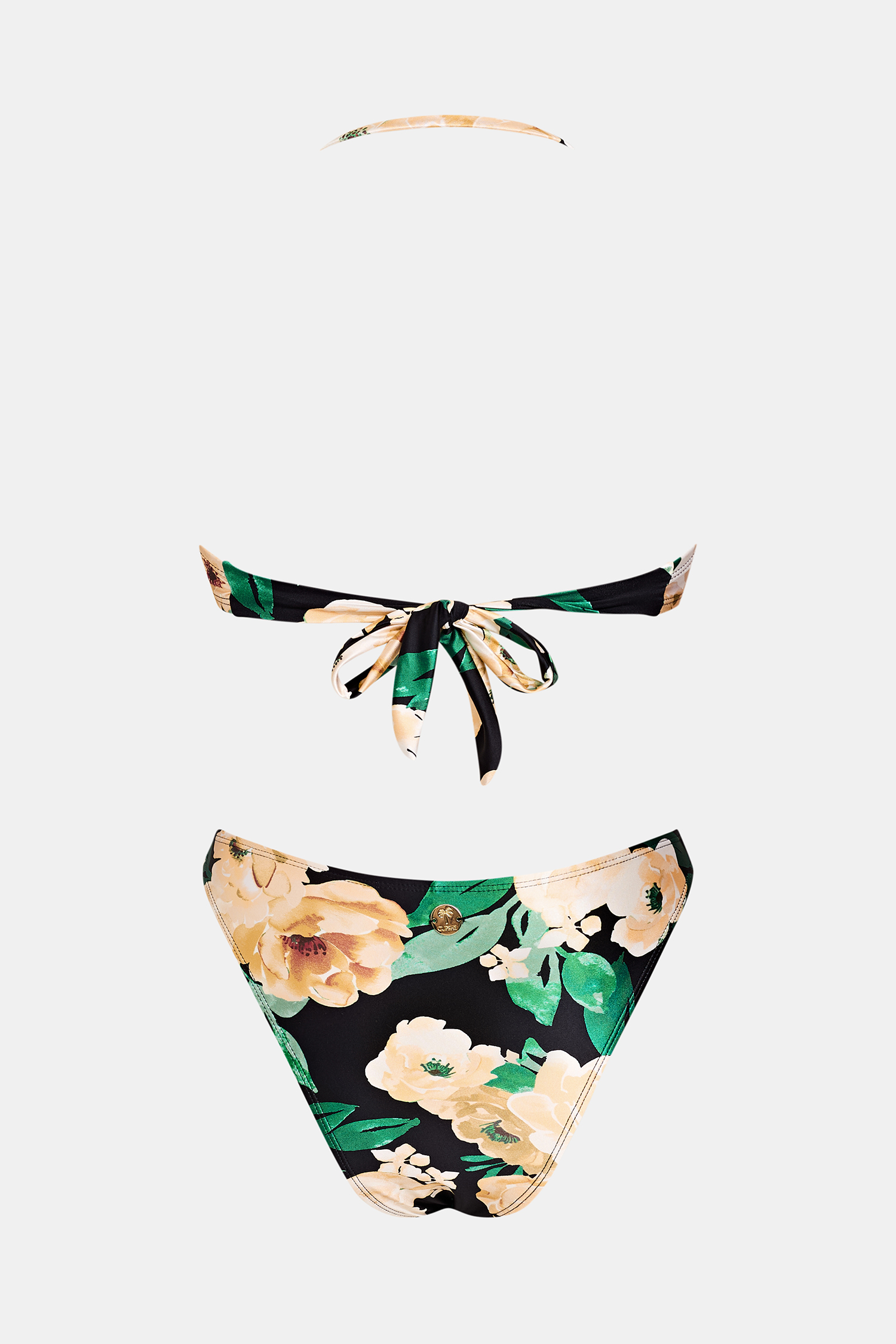 Bikini floral taille haute à col cœur et jambe extra haute