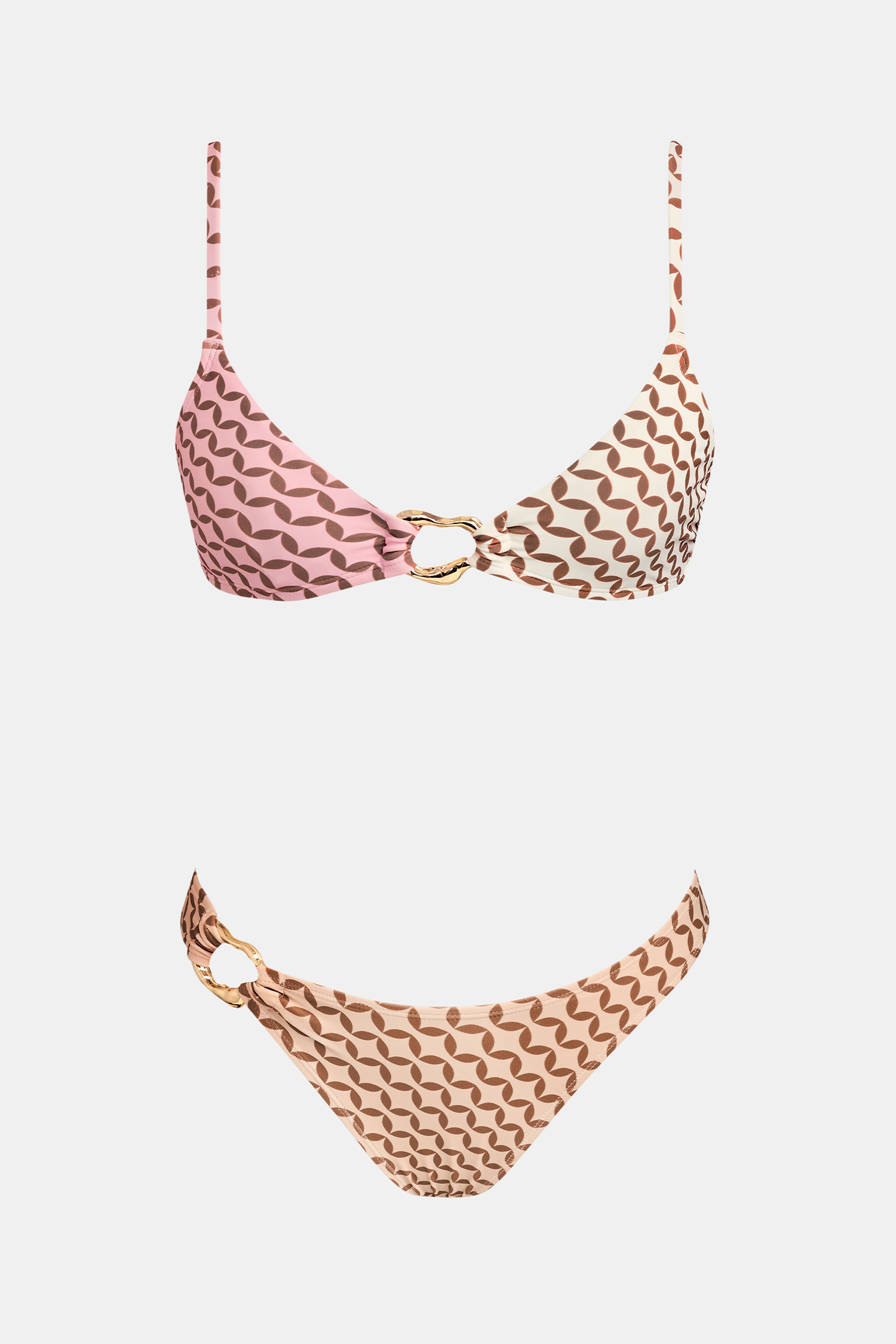 Farbblock Mid-Waist Bikini-Set mit geometrischem Muster