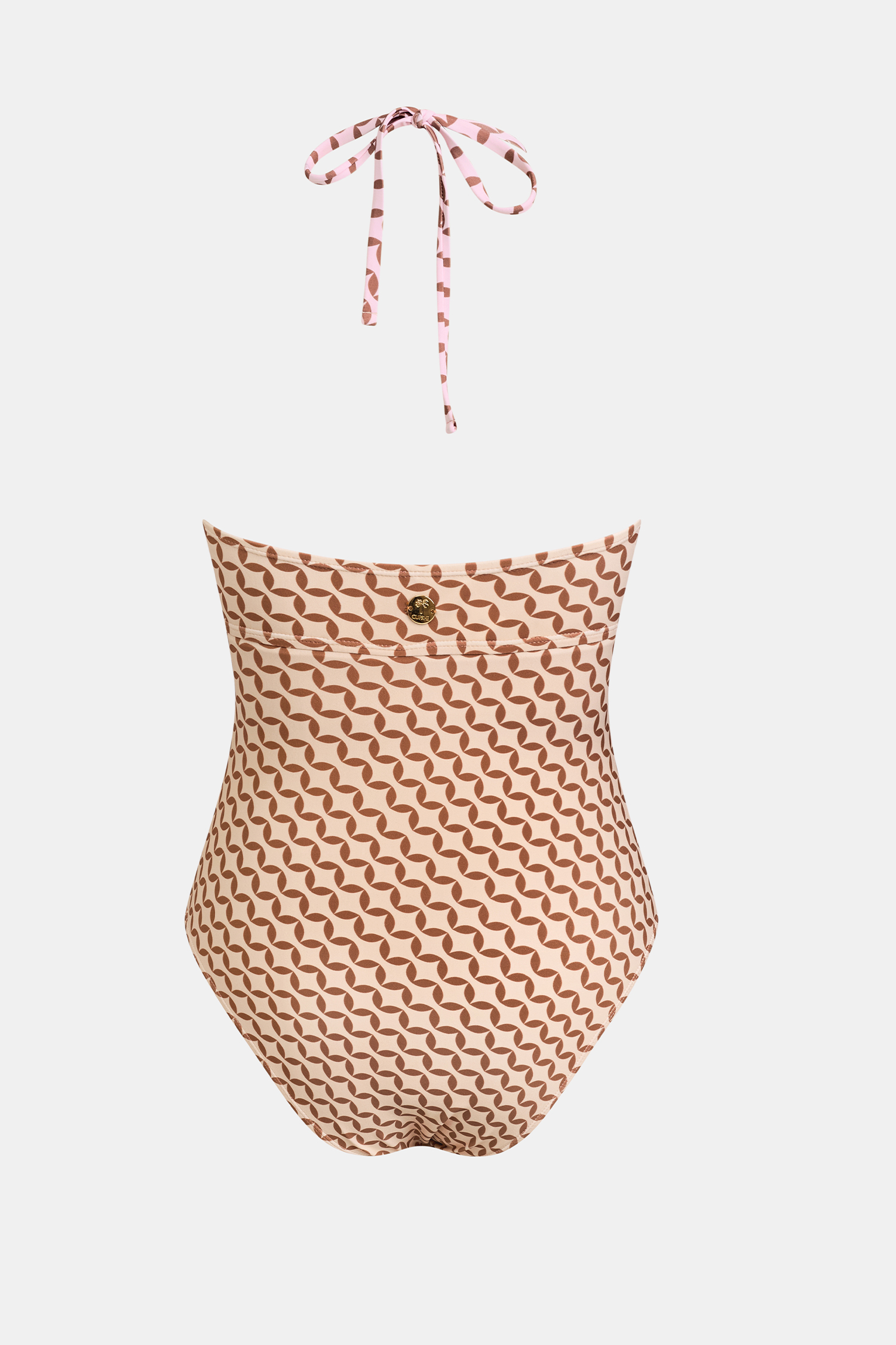 Farbblock Neckholder-Badeanzug mit geometrischem Muster