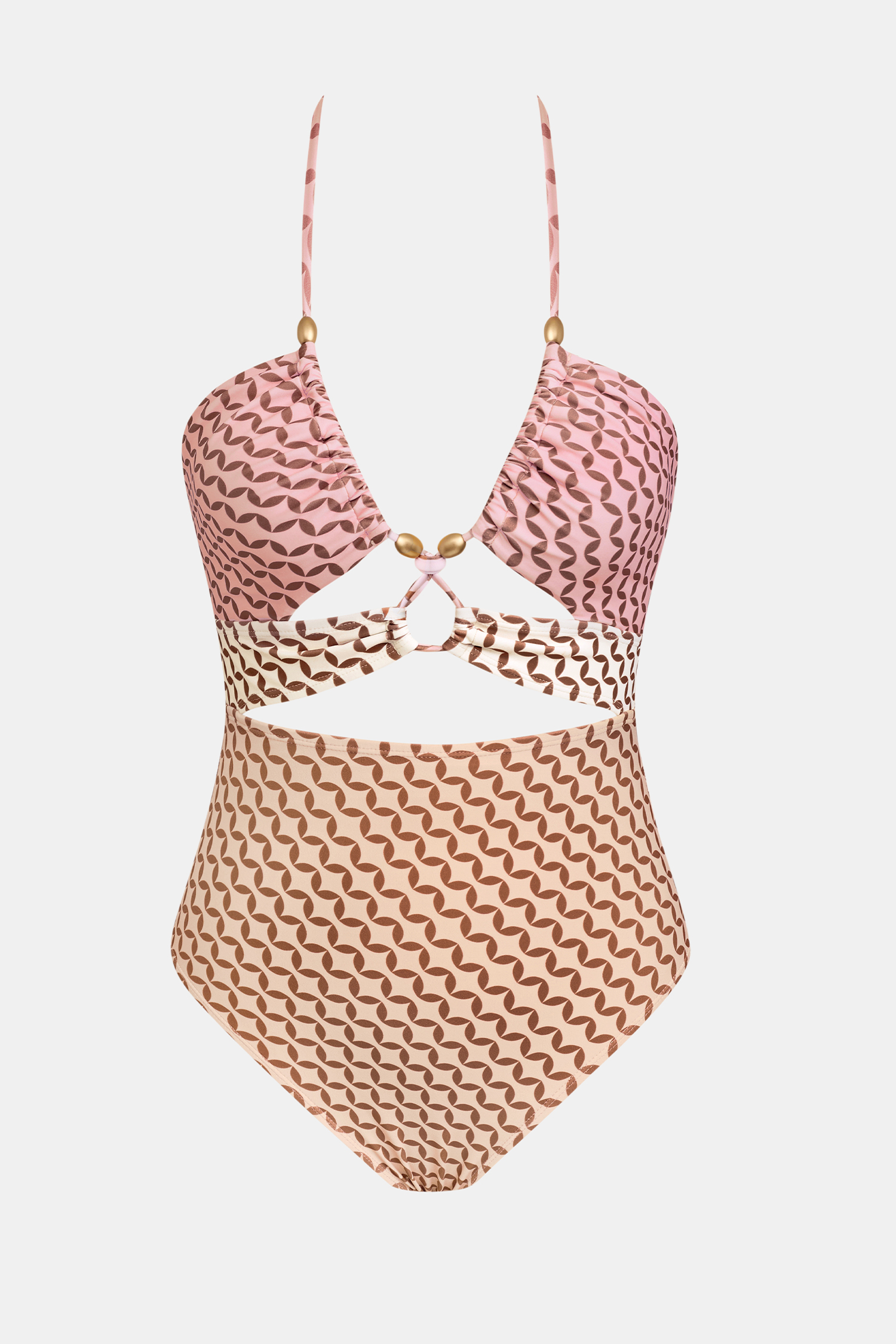 Farbblock Neckholder-Badeanzug mit geometrischem Muster