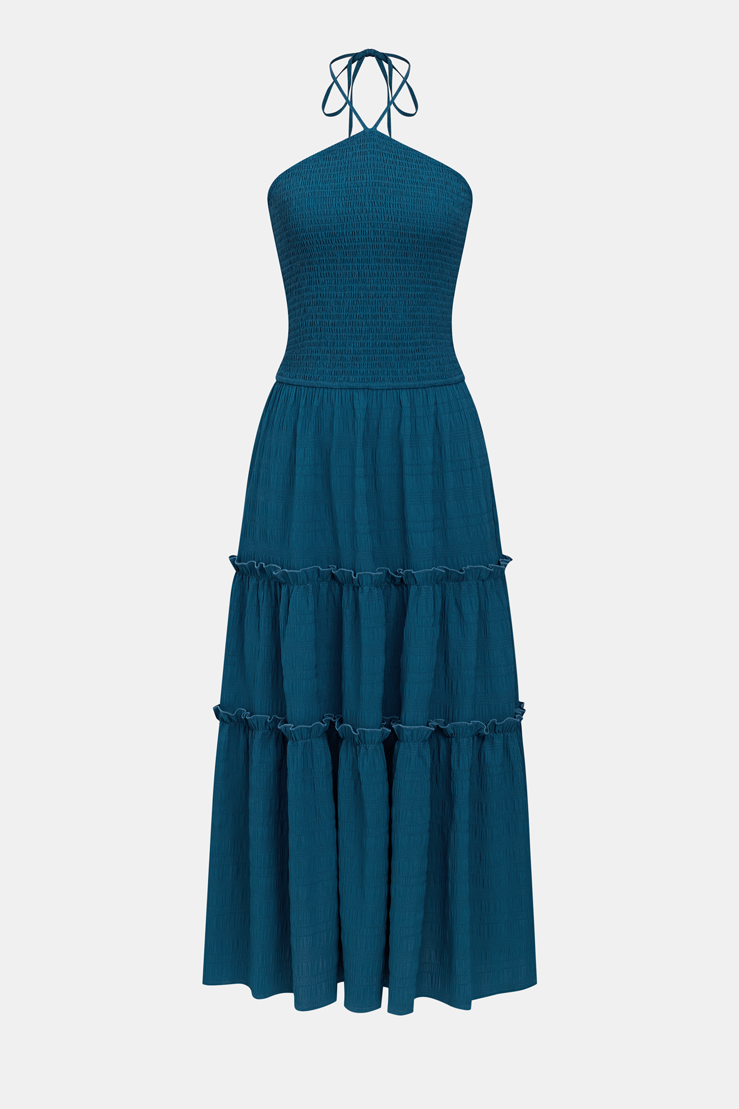 Robe longue vert canard à col haut