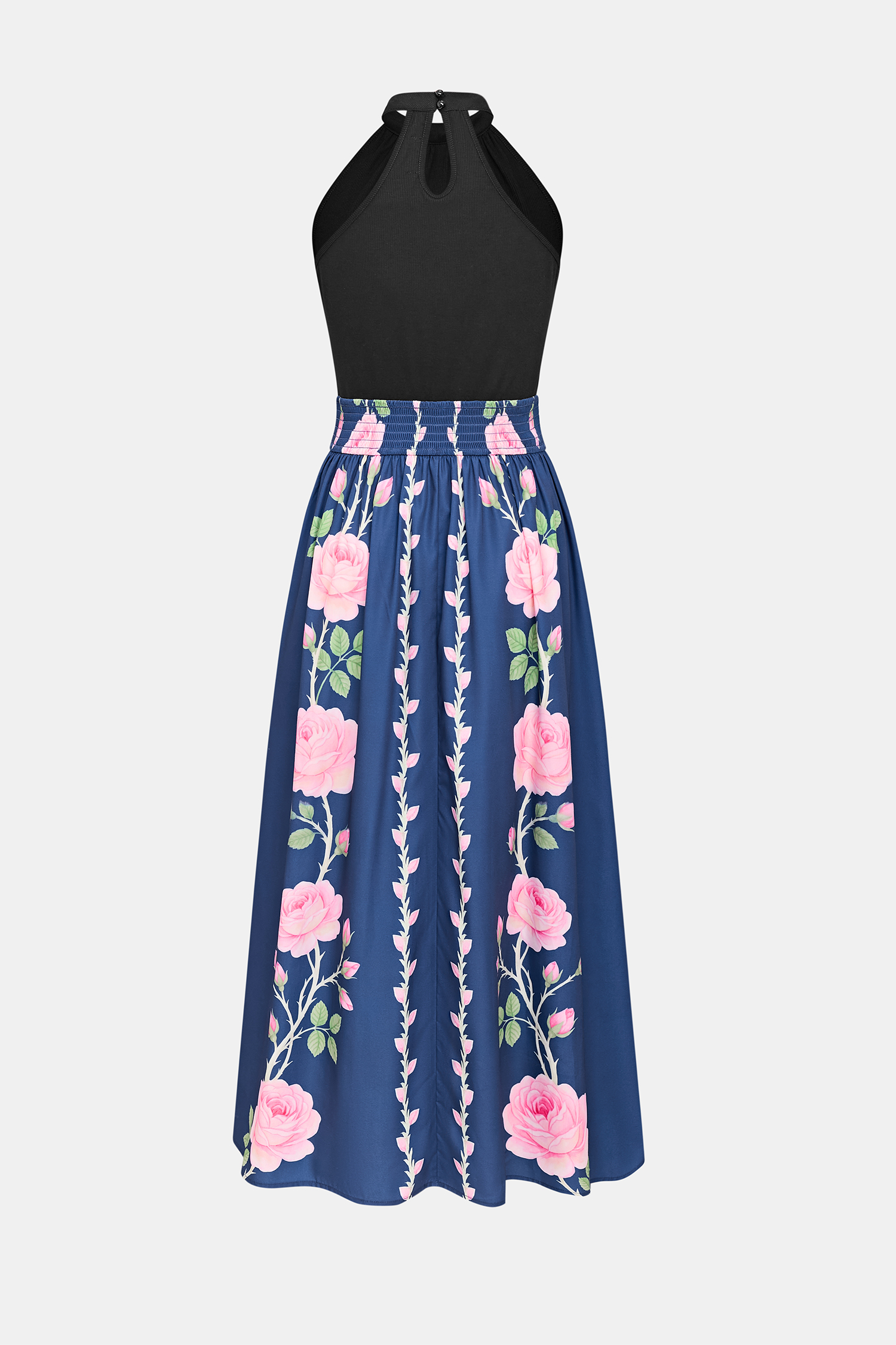 Robe longue florale à col haut sans manches