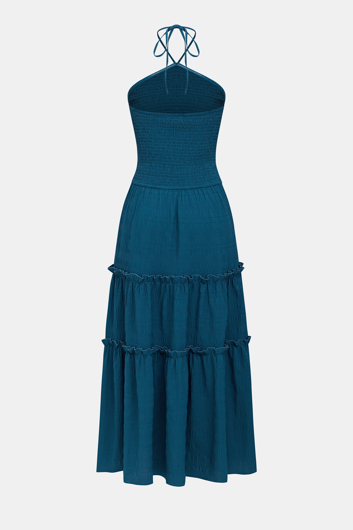 Robe longue vert canard à col haut