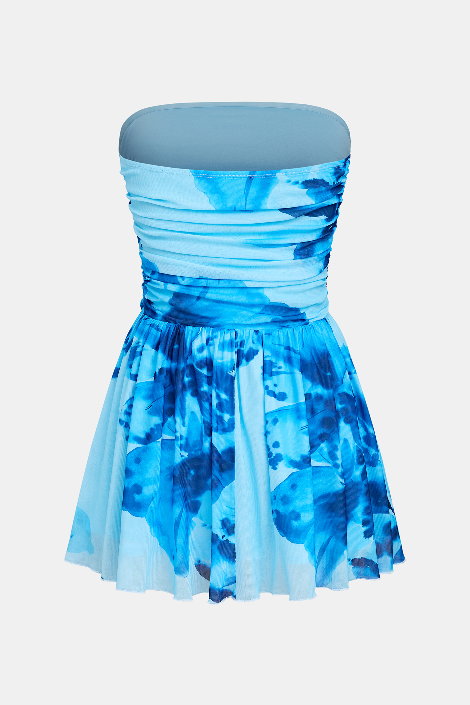 Blaues Mini-Bandeau-Cocktailkleid