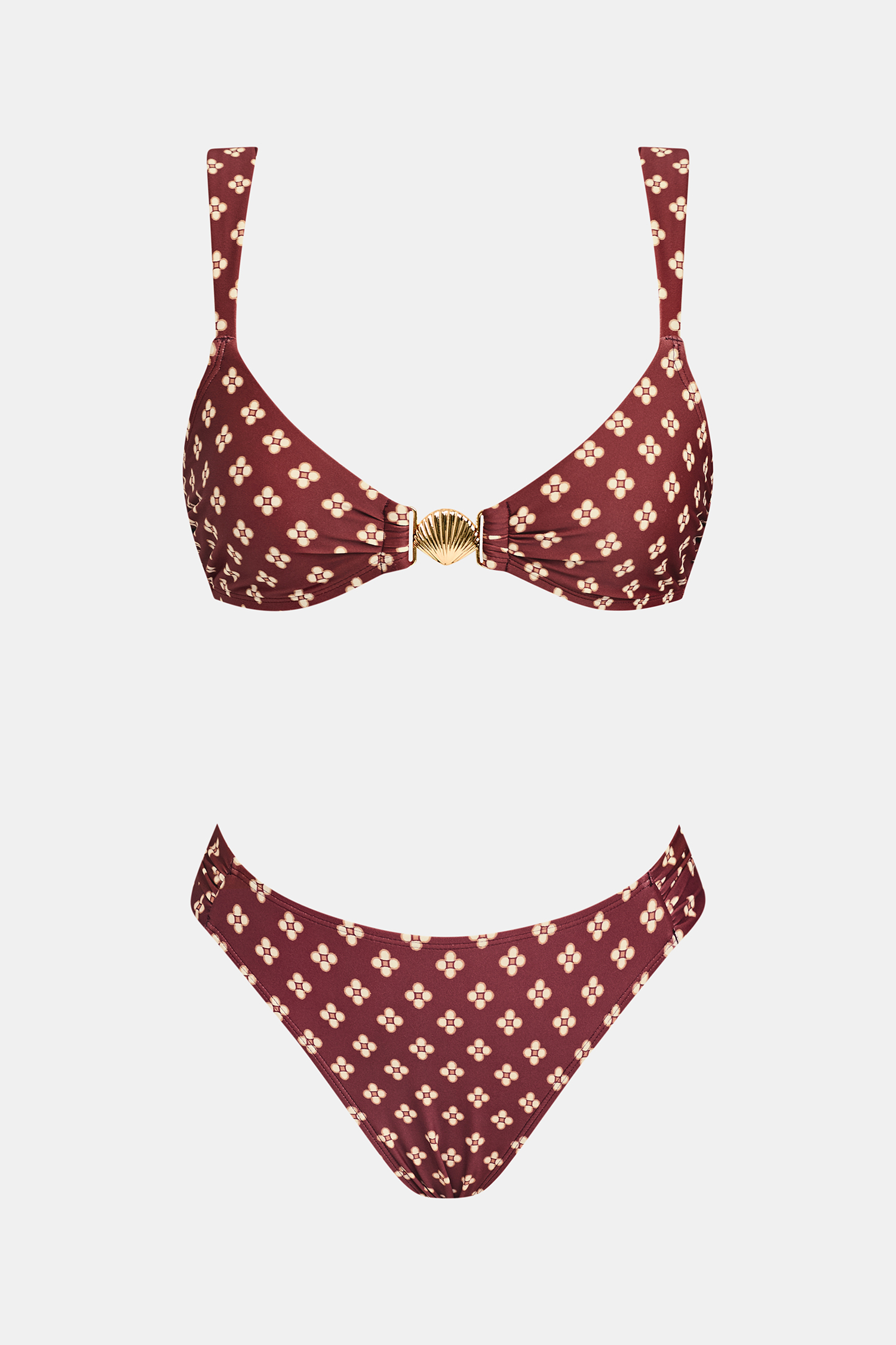 Rostrotes Mid-Waist Bikini-Set mit geometrischem Muster