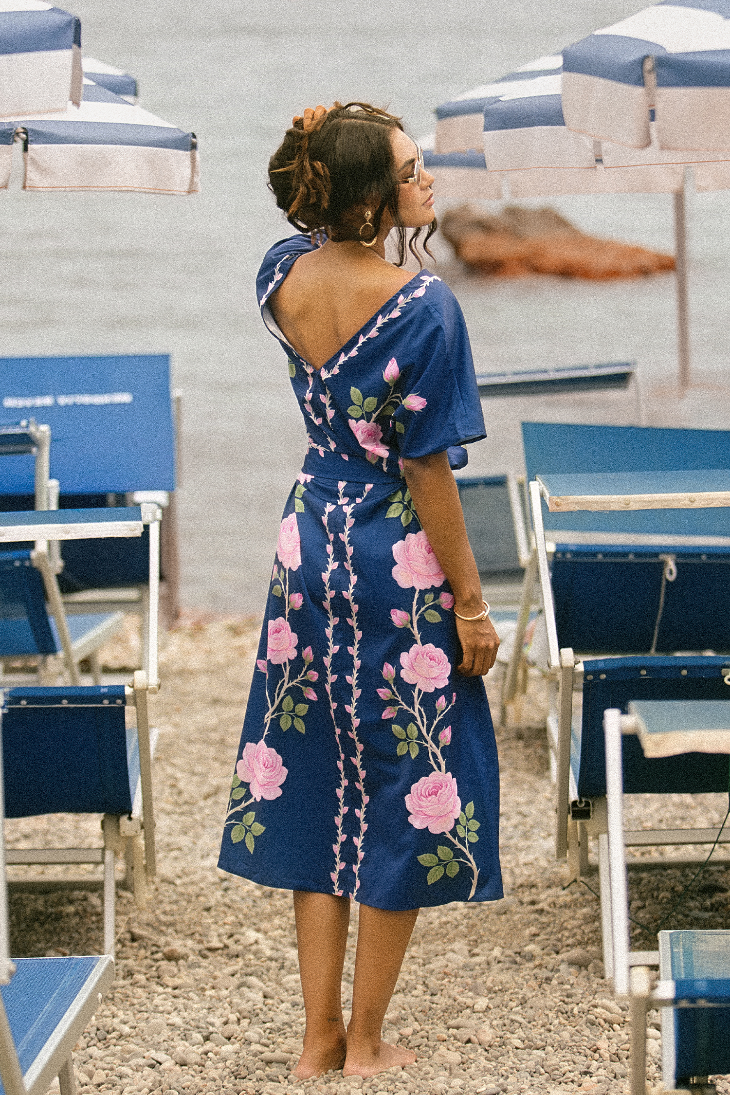 Robe longue florale col en V