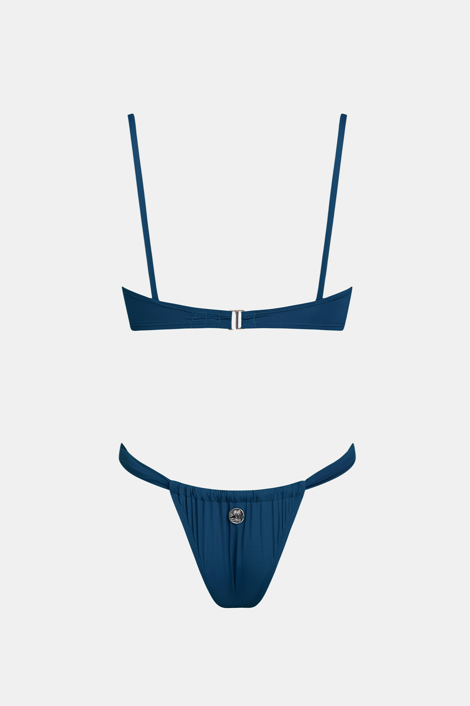 Marineblaues Mid-Waist Bügel-Tanga-Bikini-Set