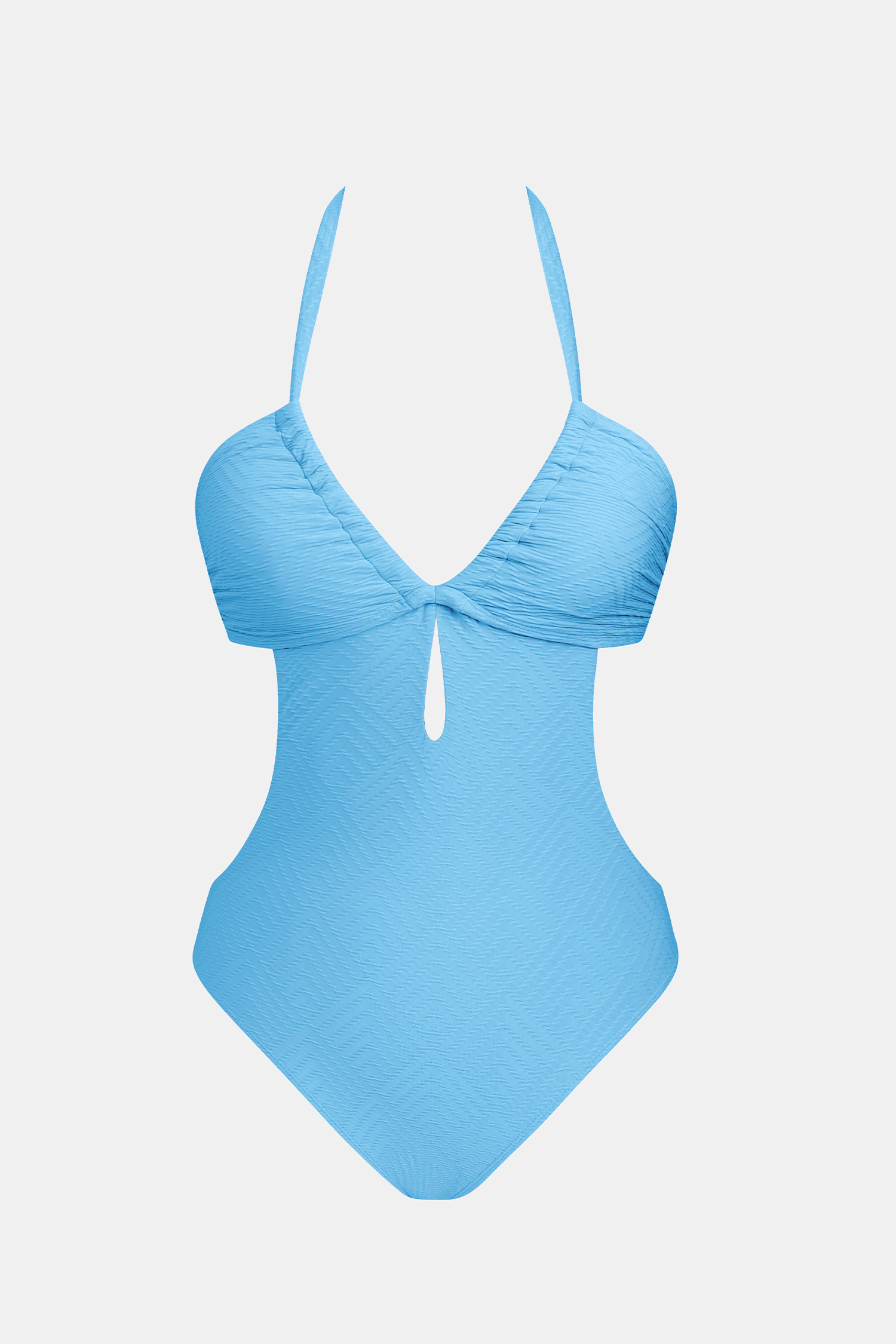 Blauer Tiefer V-Ausschnitt Neckholder-Badeanzug
