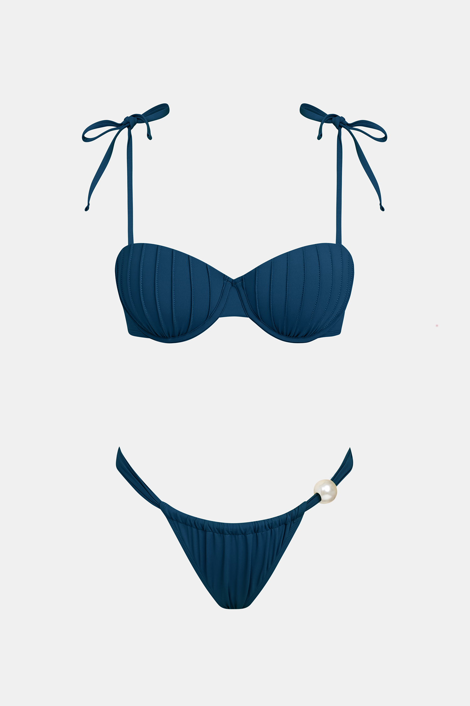 Marineblaues Mid-Waist Bügel-Tanga-Bikini-Set
