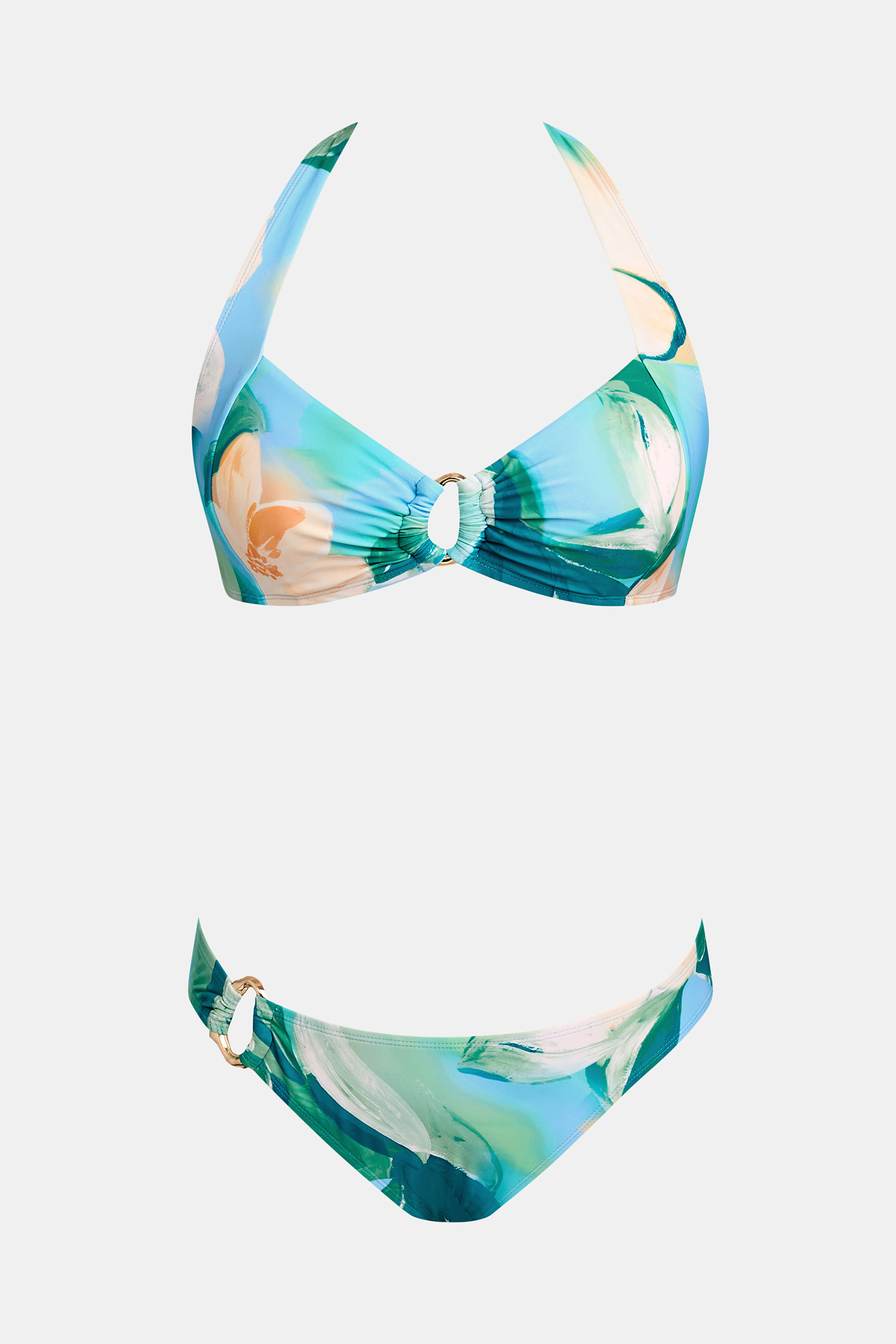 Geblümtes Mid-Waist V-Ausschnitt Neckholder-Bikini-Set