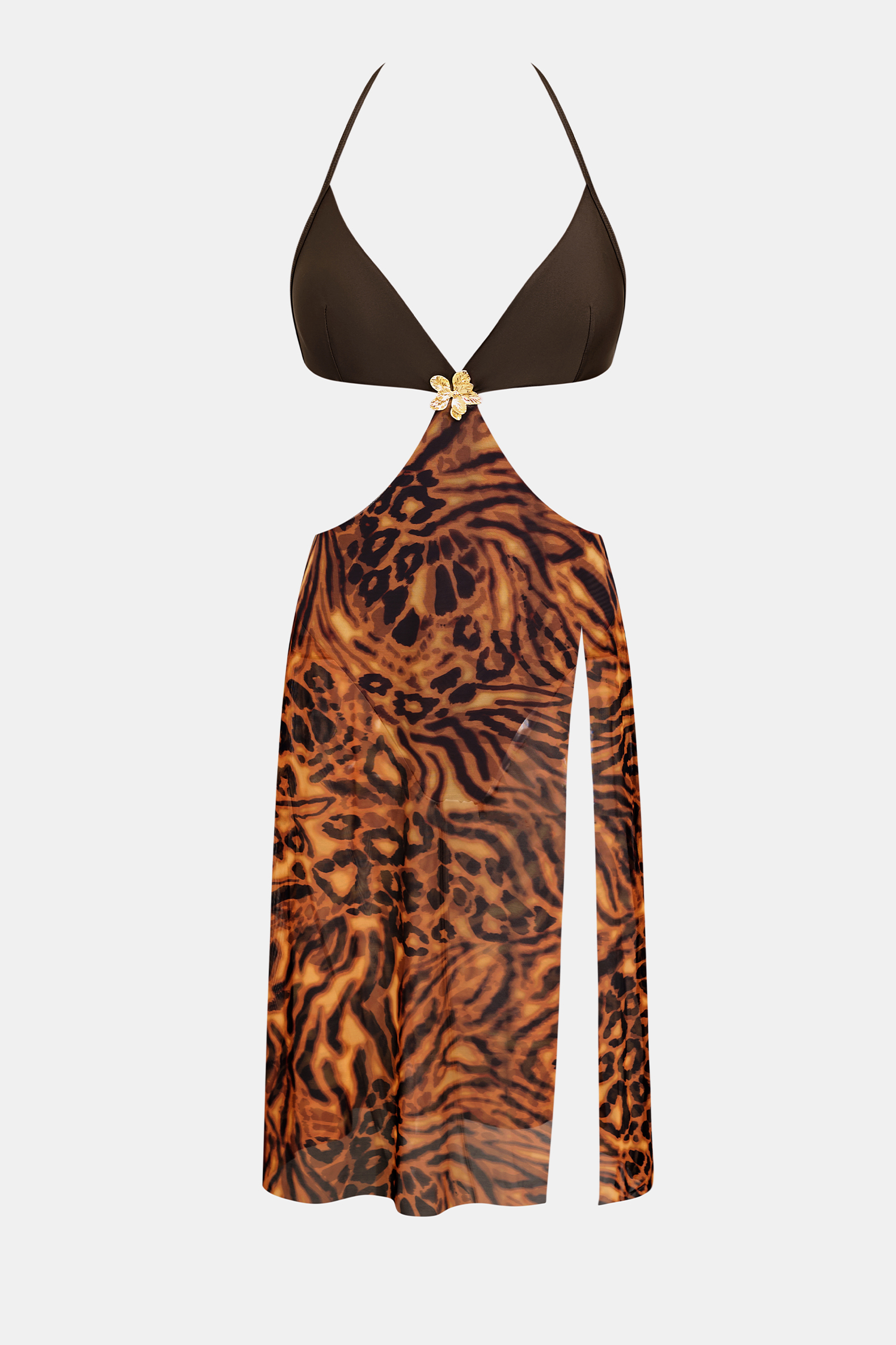 Animal-Print Neckholder-Badekleid