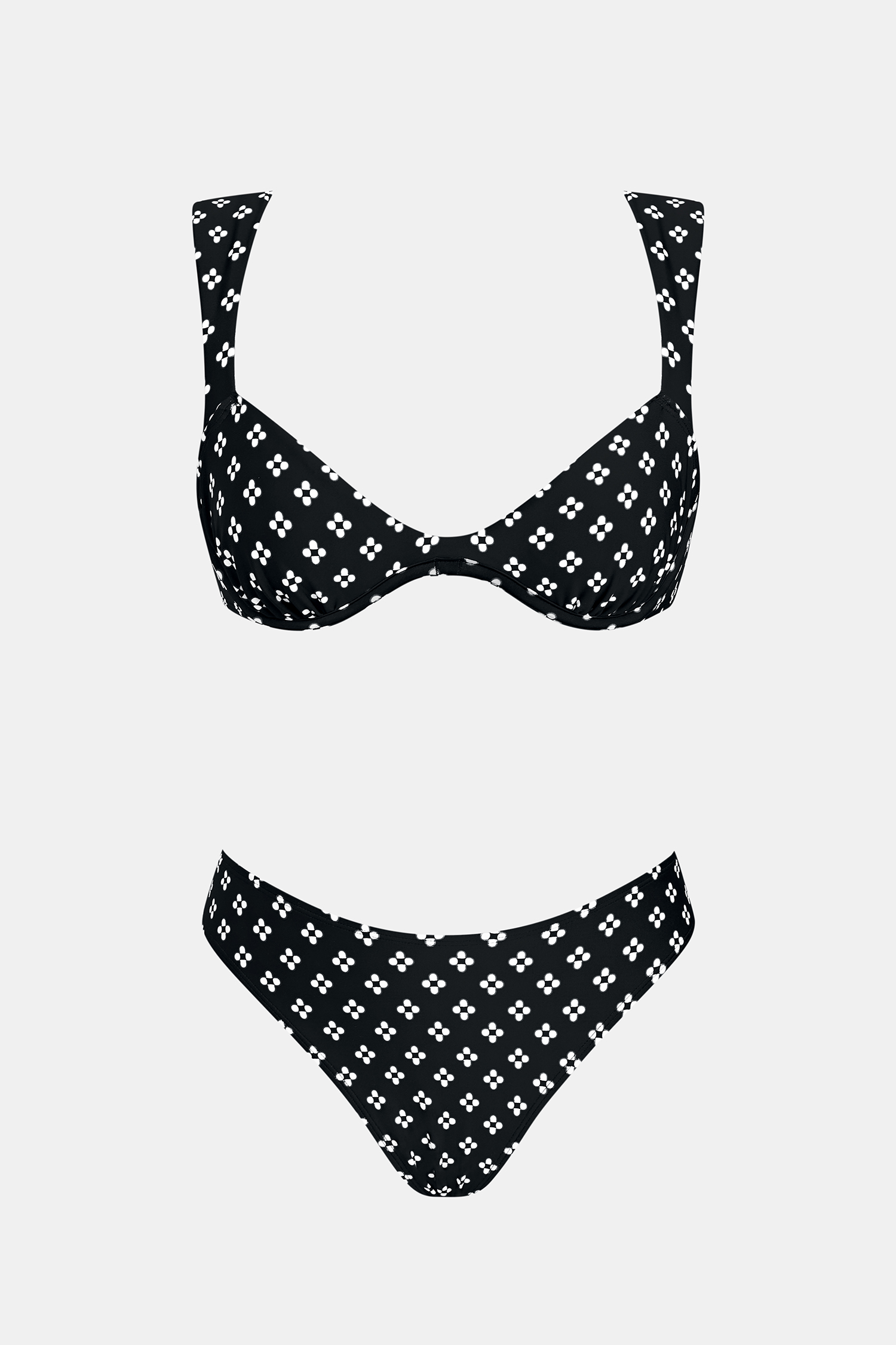 Mid-Waist Starker Halt Bügel-Bikini-Set mit geometrischem Muster