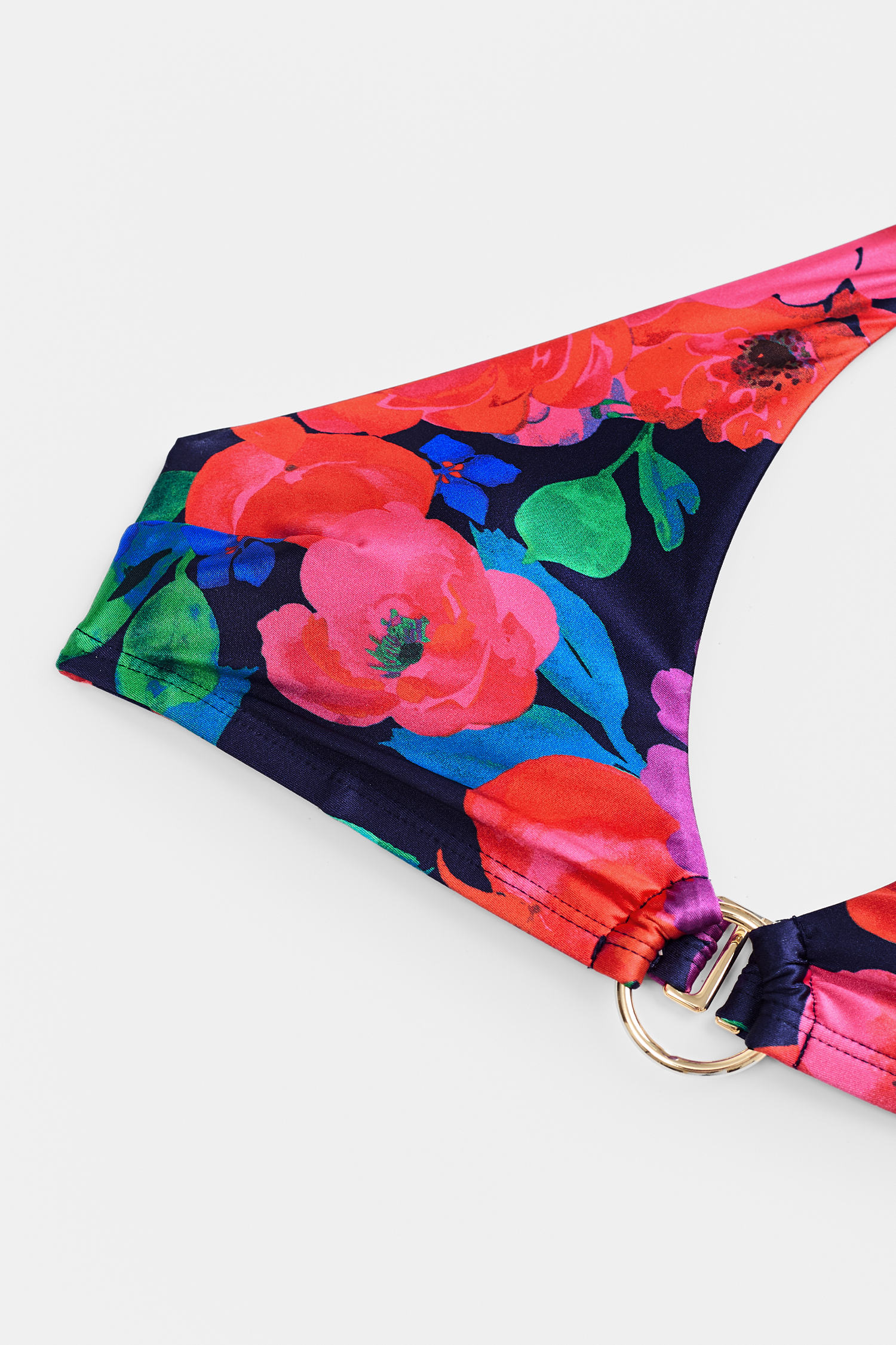 Bikini floral à col plongeant et jambe haute