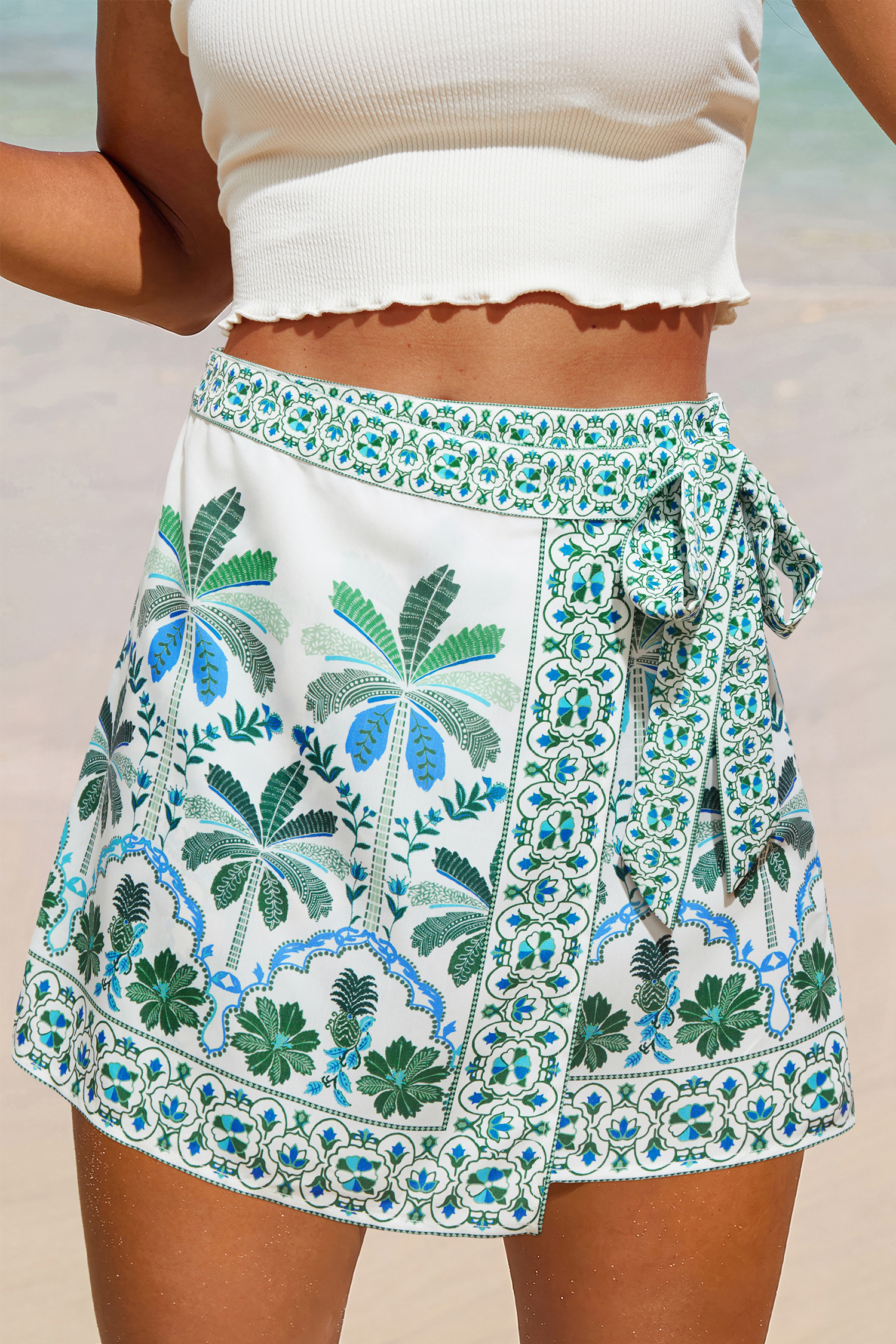 Tied With a Bow Tropical Mini Skirt