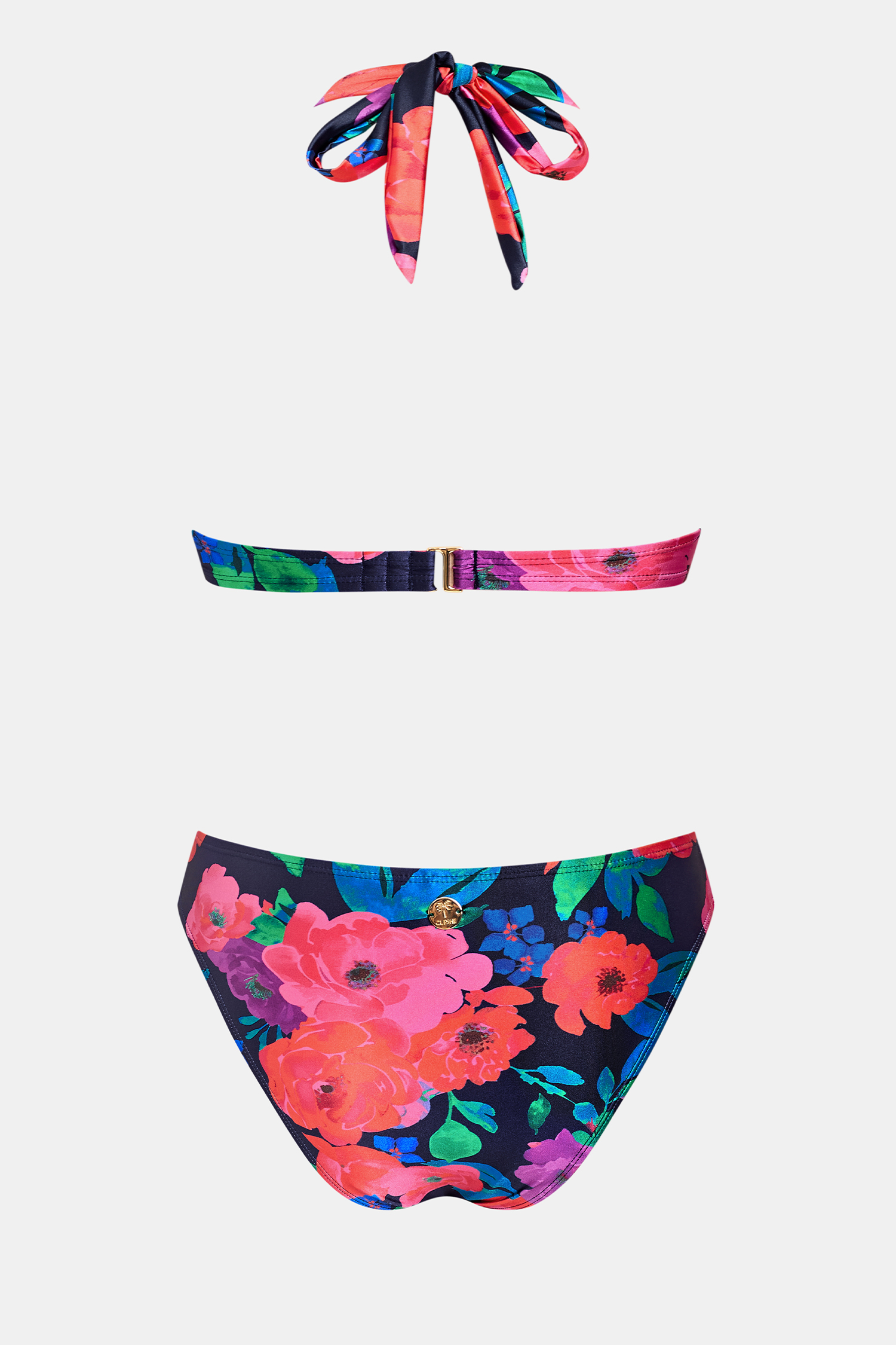 Bikini floral à col plongeant et jambe haute