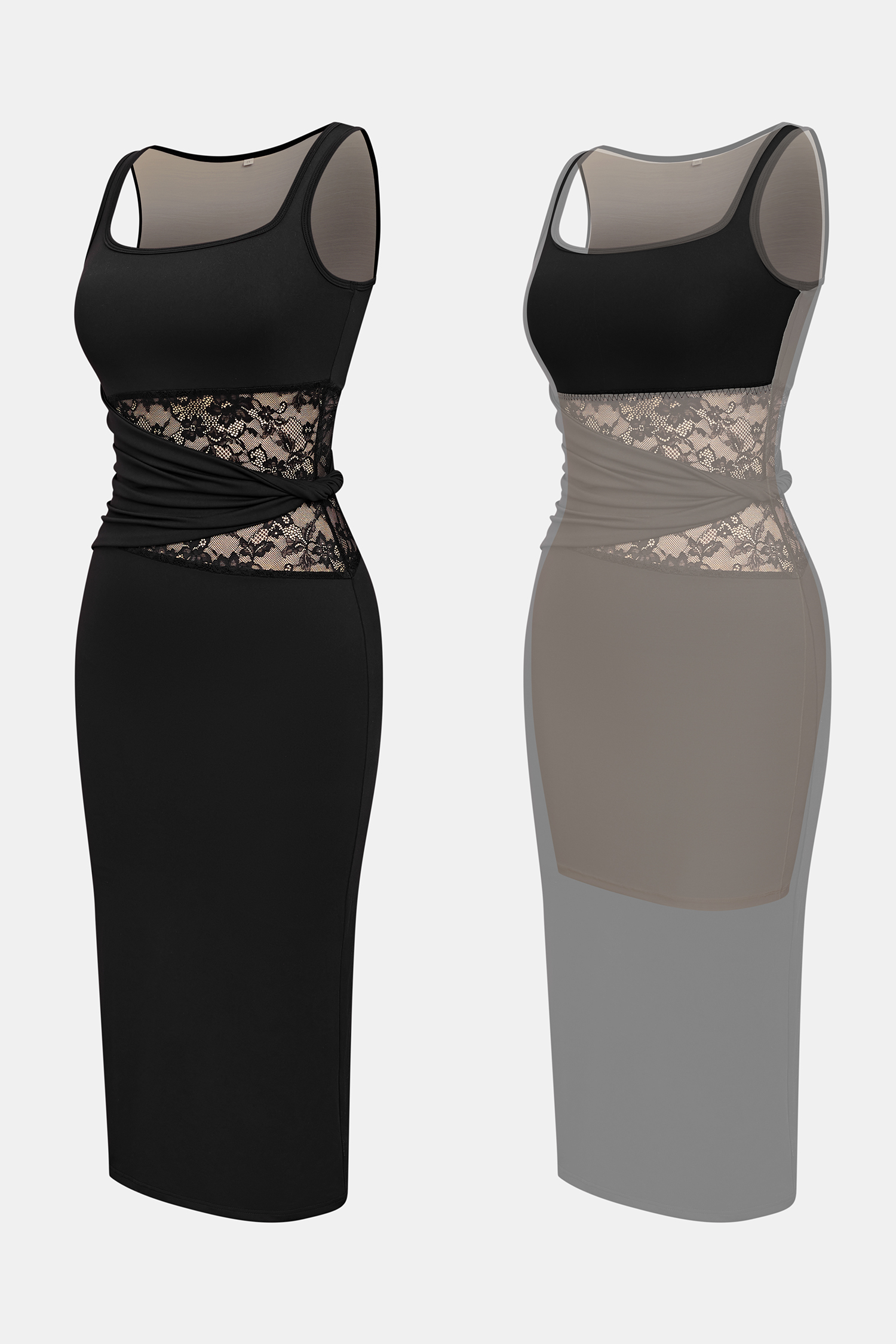 Robe midi noire en tricot avec gaine intégrée