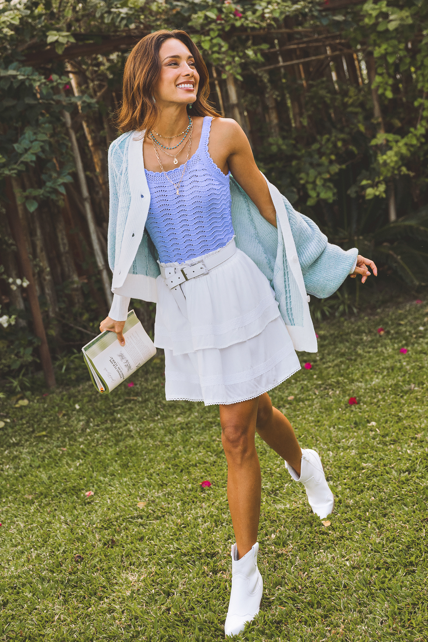 Cardigan bleu col V syle preppy