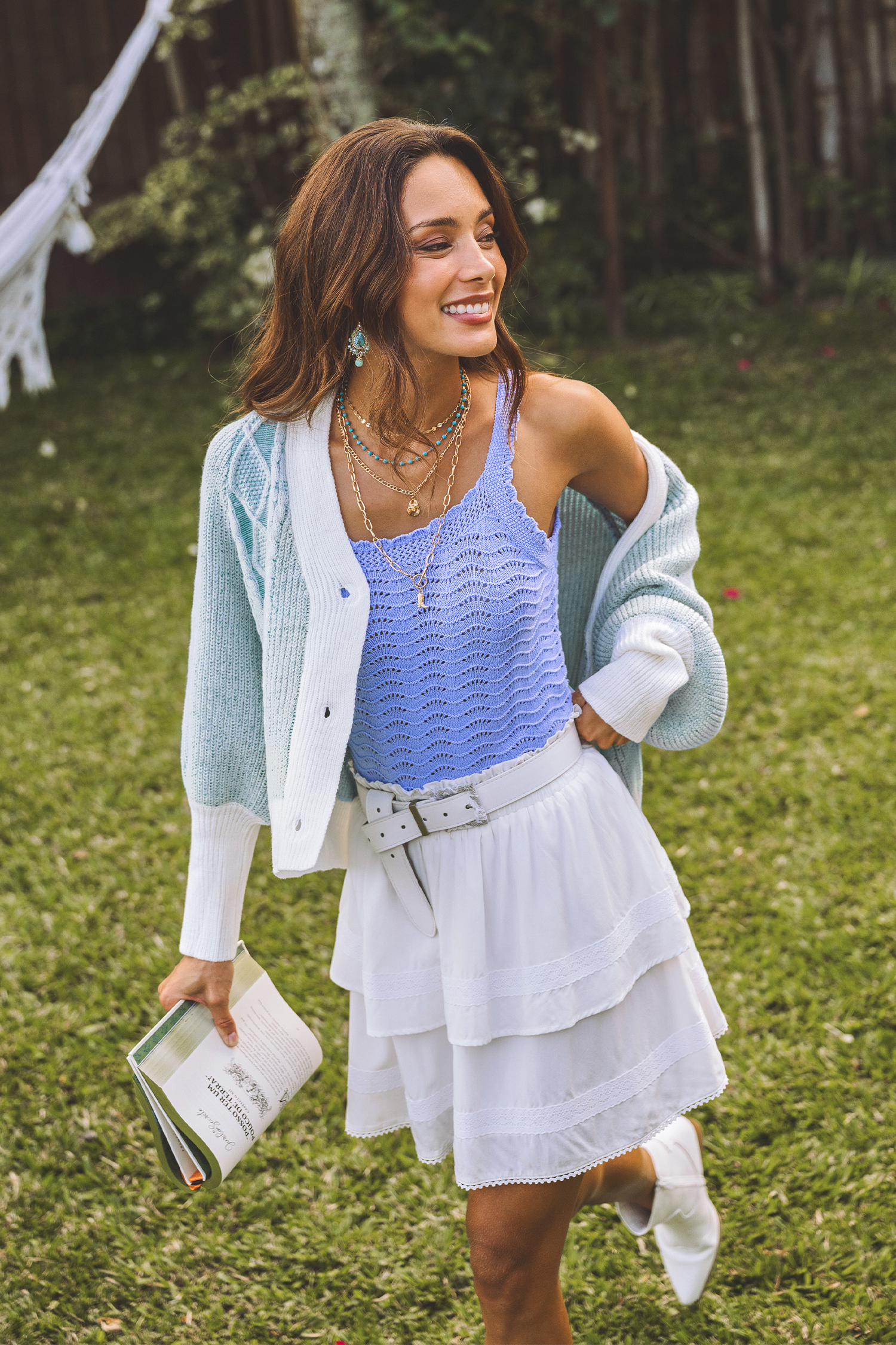 Cardigan bleu col V syle preppy