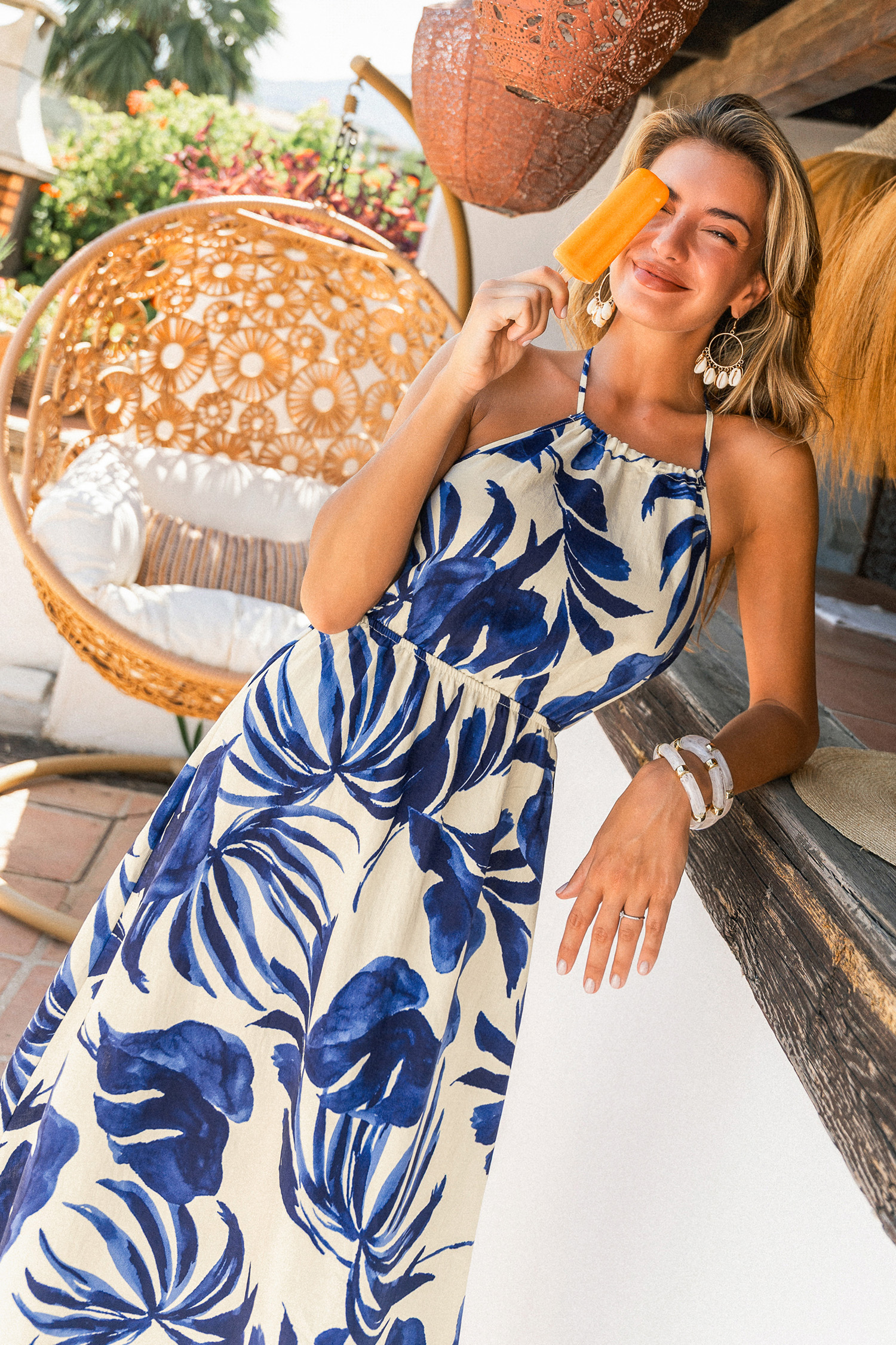 Abito lungo tropicale Bluebird