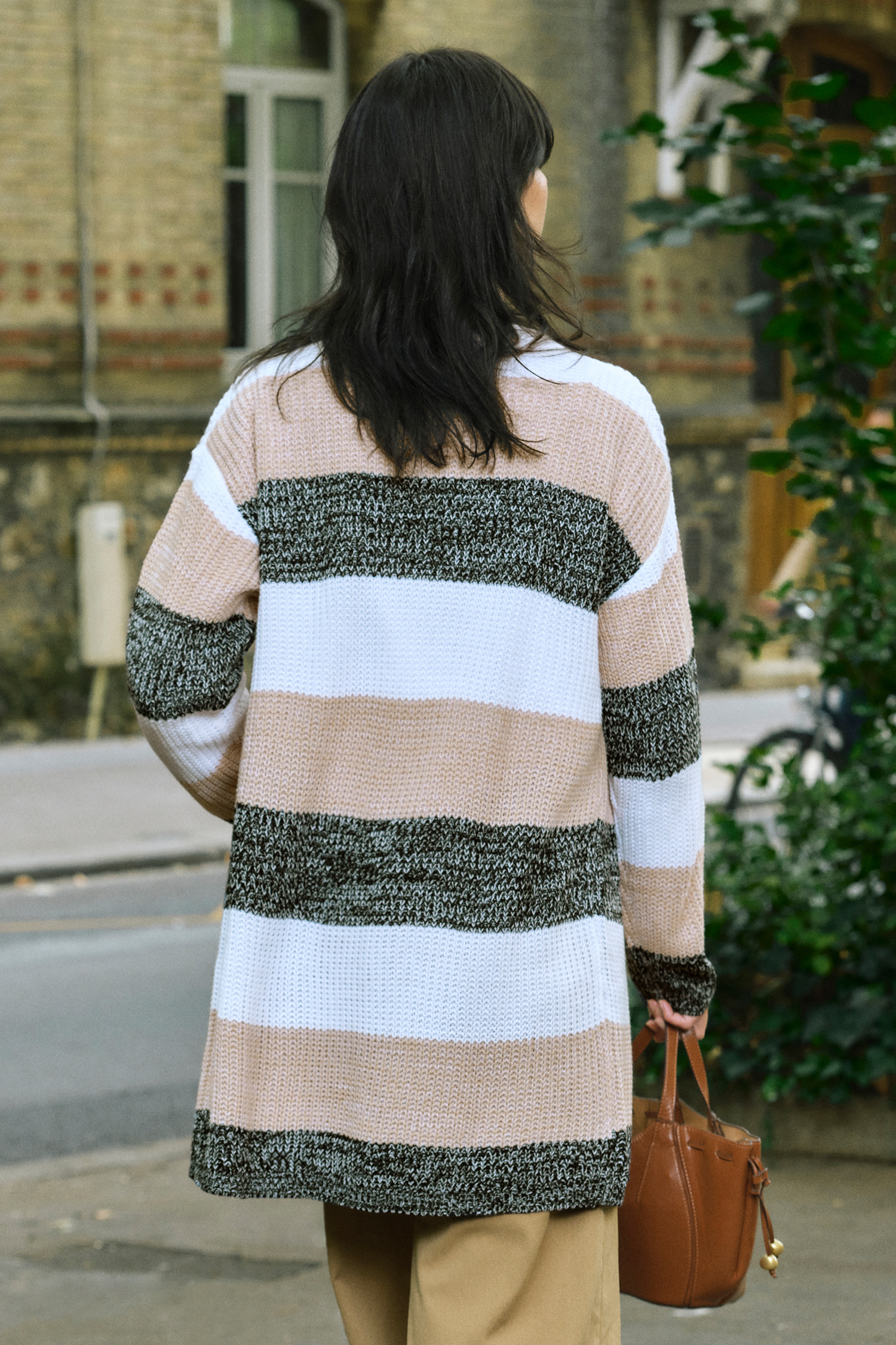 Gestreept open voorkant lange mouw Duster vest