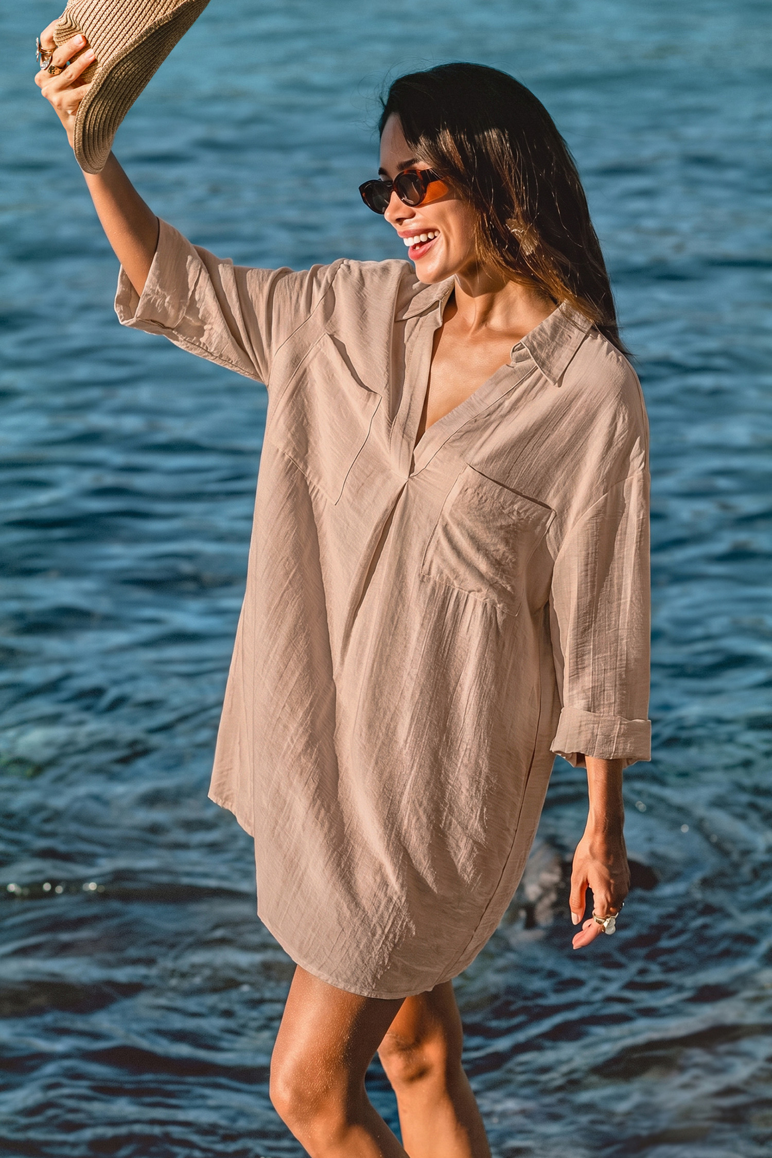 Inner Glow Khaki Cover-Up Mini Dress