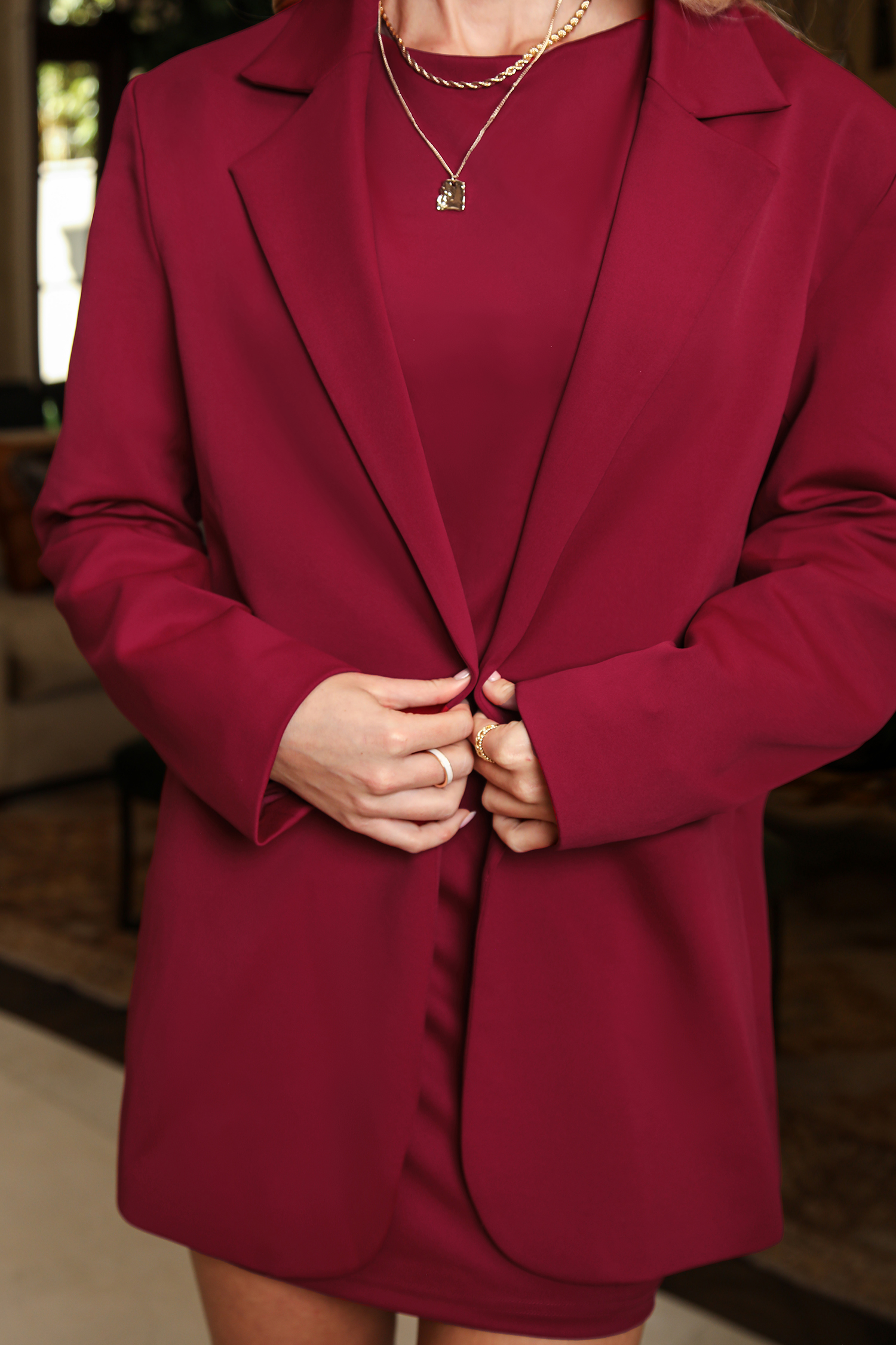 x JoJo Red Wine Longline Blazer