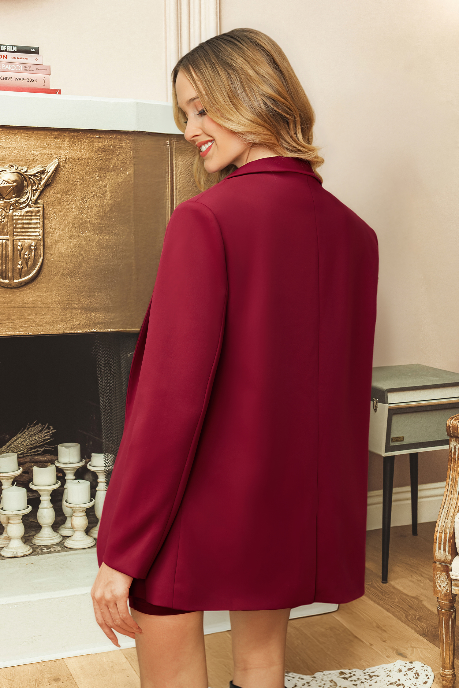 x JoJo Red Wine Longline Blazer