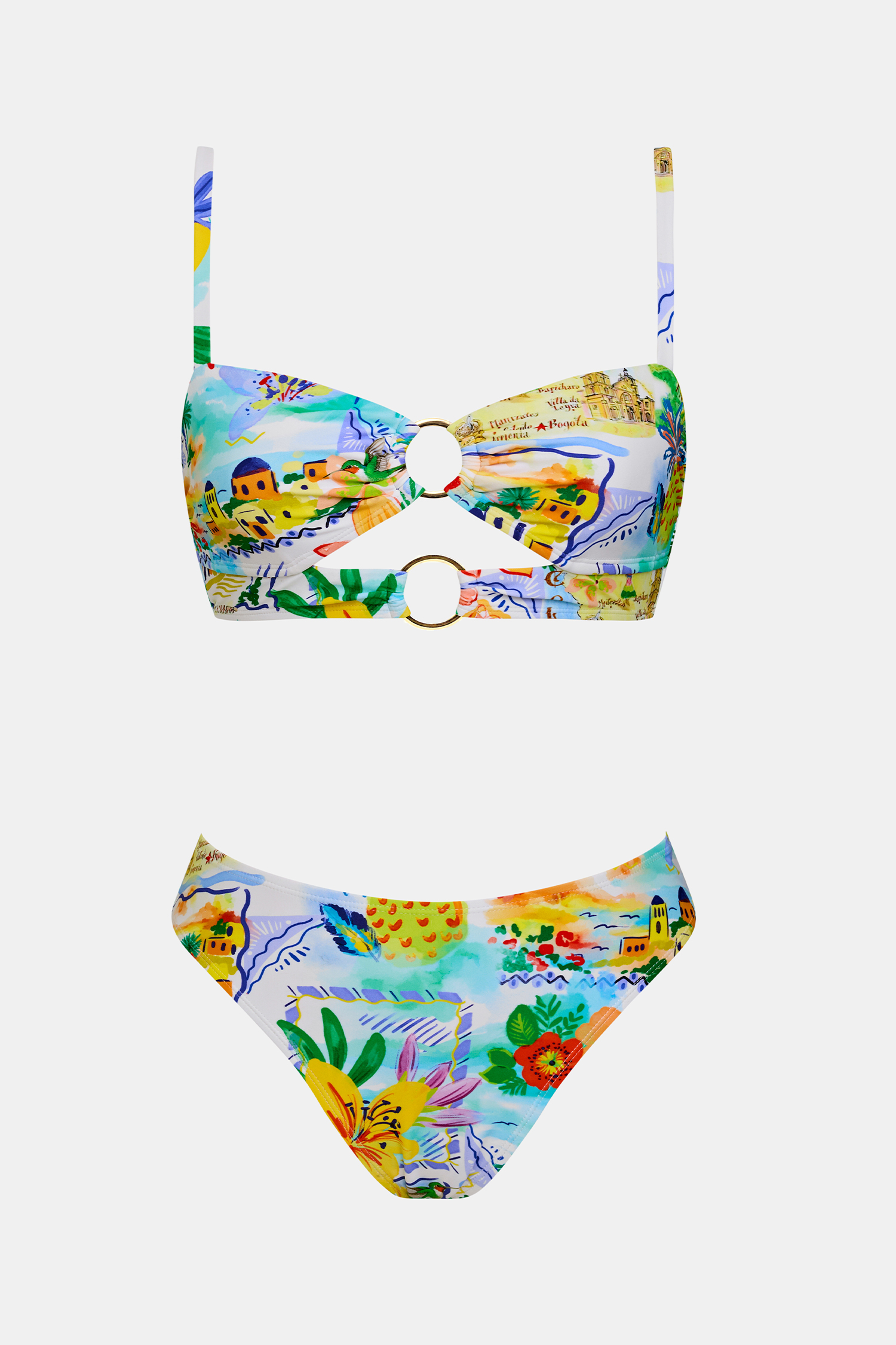 Tropisches Mid-Waist Bikini-Set mit eckigem Ausschnitt