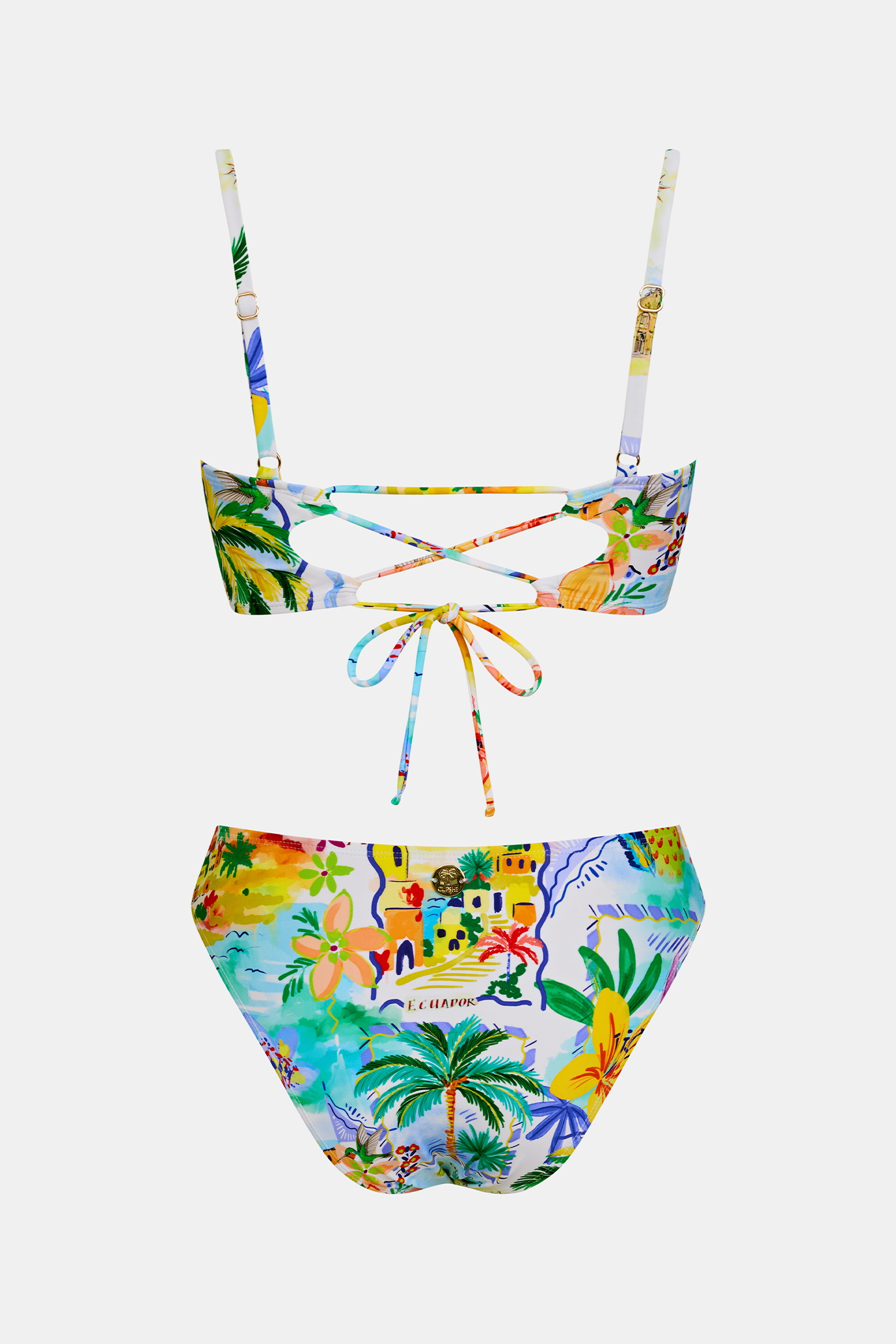 Tropisches Mid-Waist Bikini-Set mit eckigem Ausschnitt