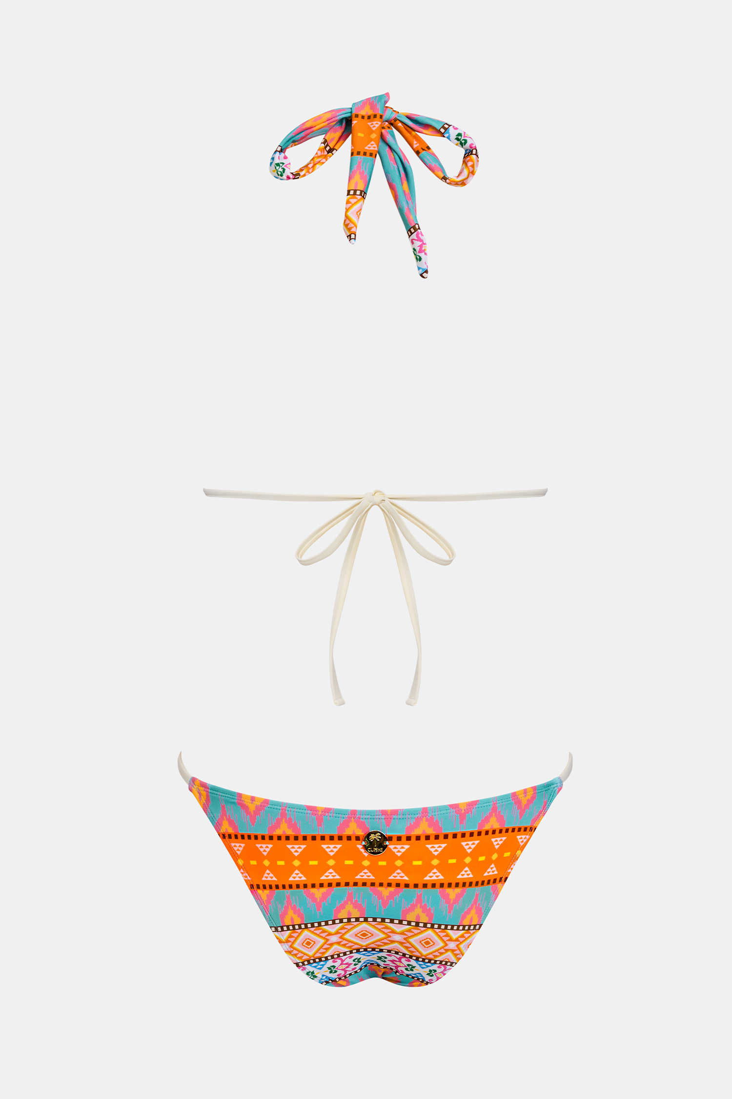 Bikini-Set mit tiefem Ausschnitt und geometrischem Muster