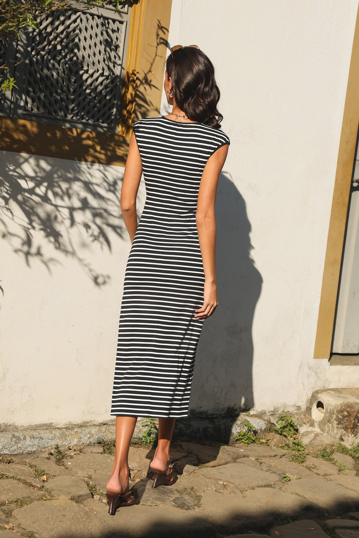 Gestreiftes Maxi-Freizeitkleid aus Baumwollmix