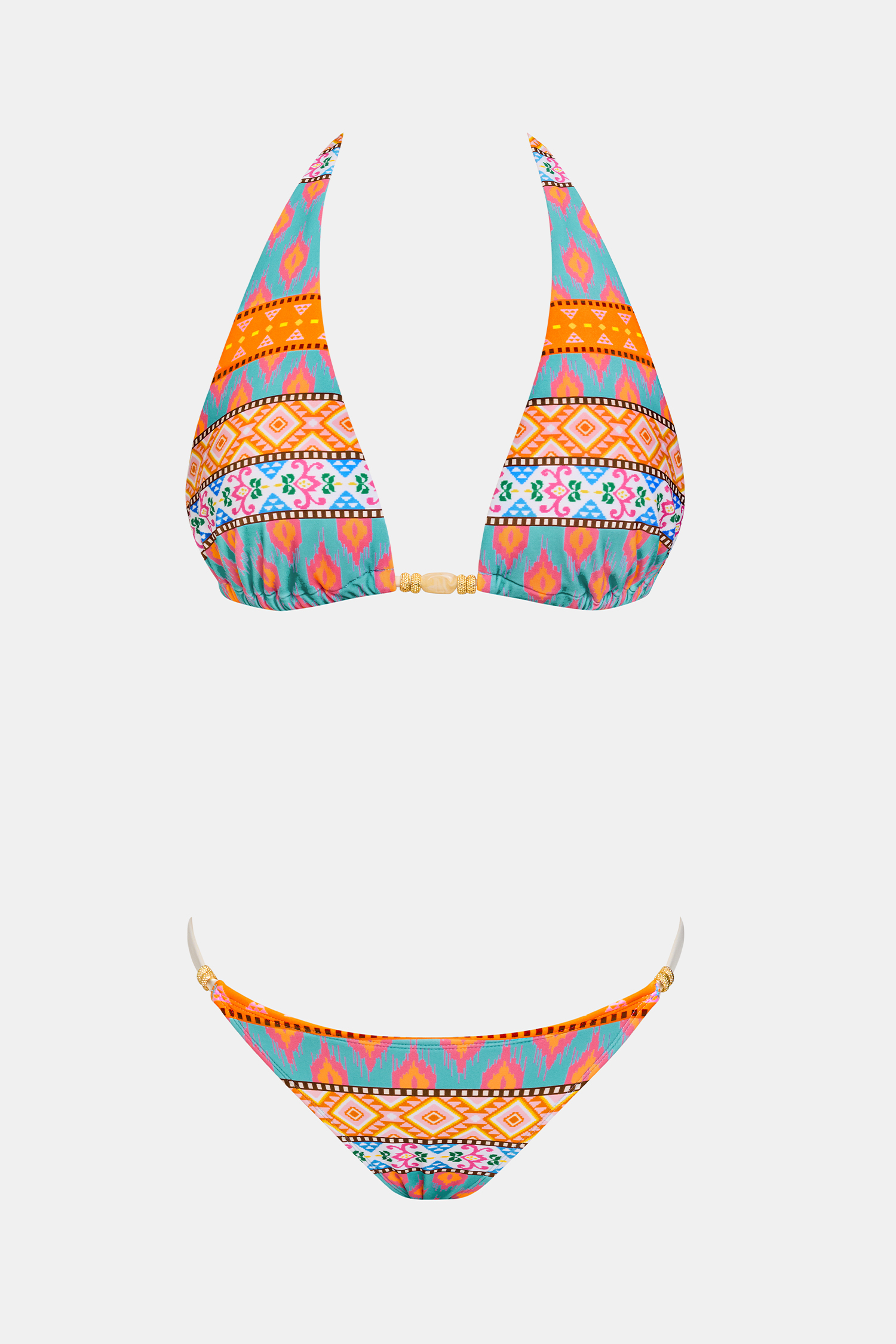 Bikini-Set mit tiefem Ausschnitt und geometrischem Muster
