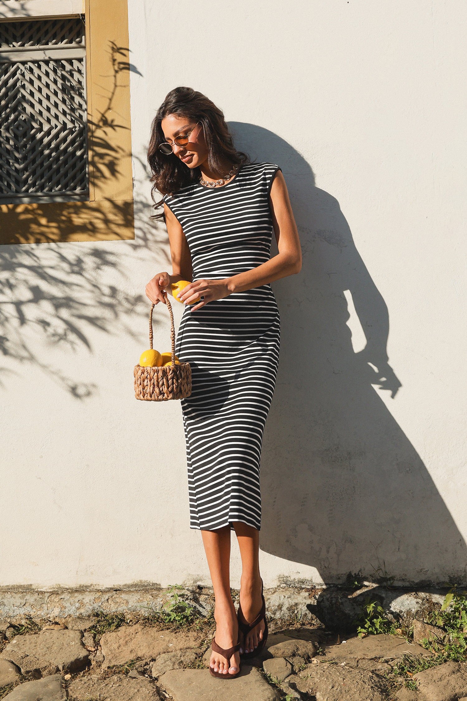 Gestreiftes Maxi-Freizeitkleid aus Baumwollmix