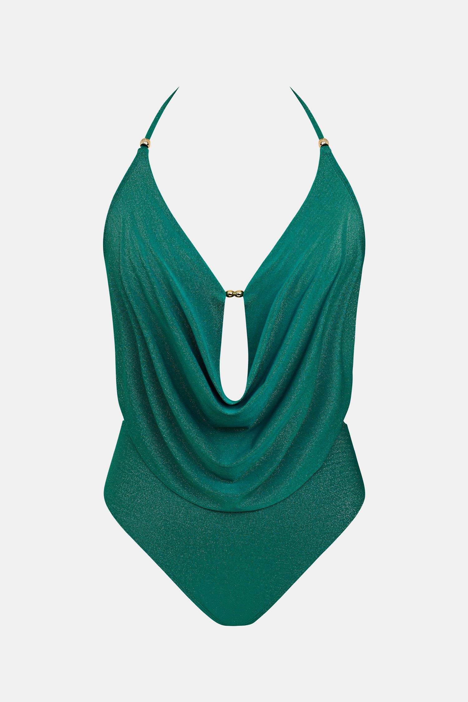 Grüner Metallic Monokini-Badeanzug mit Wasserfallausschnitt