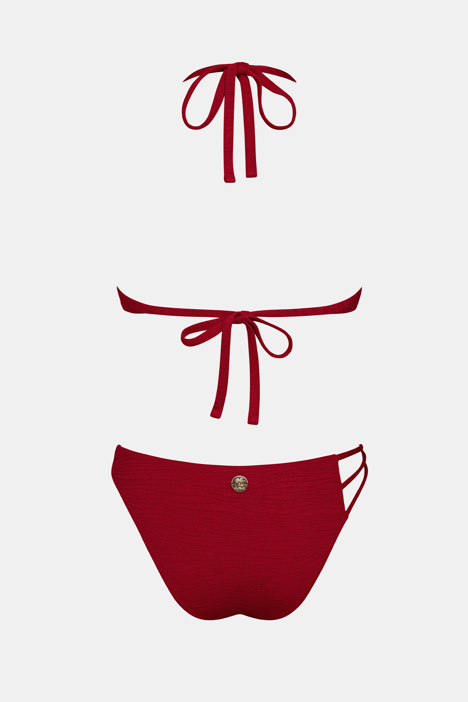 Rotes Mid-Waist U-Ausschnitt Neckholder-Bikini-Set