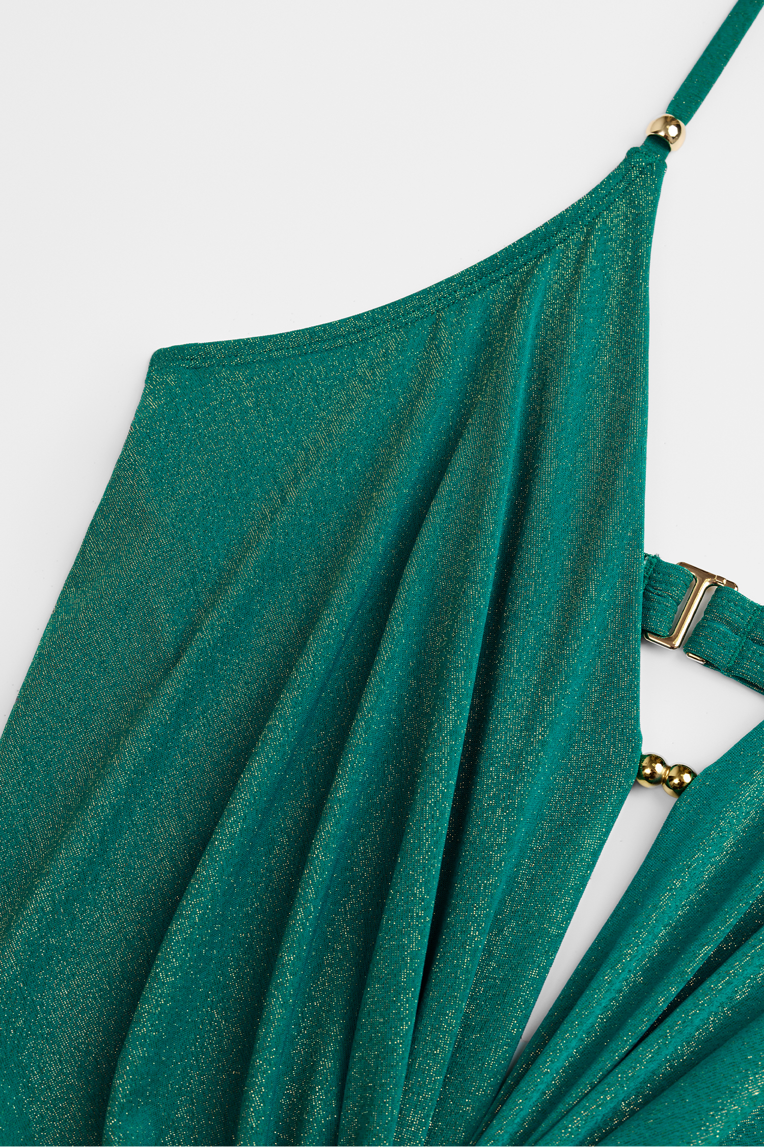 Grüner Metallic Monokini-Badeanzug mit Wasserfallausschnitt