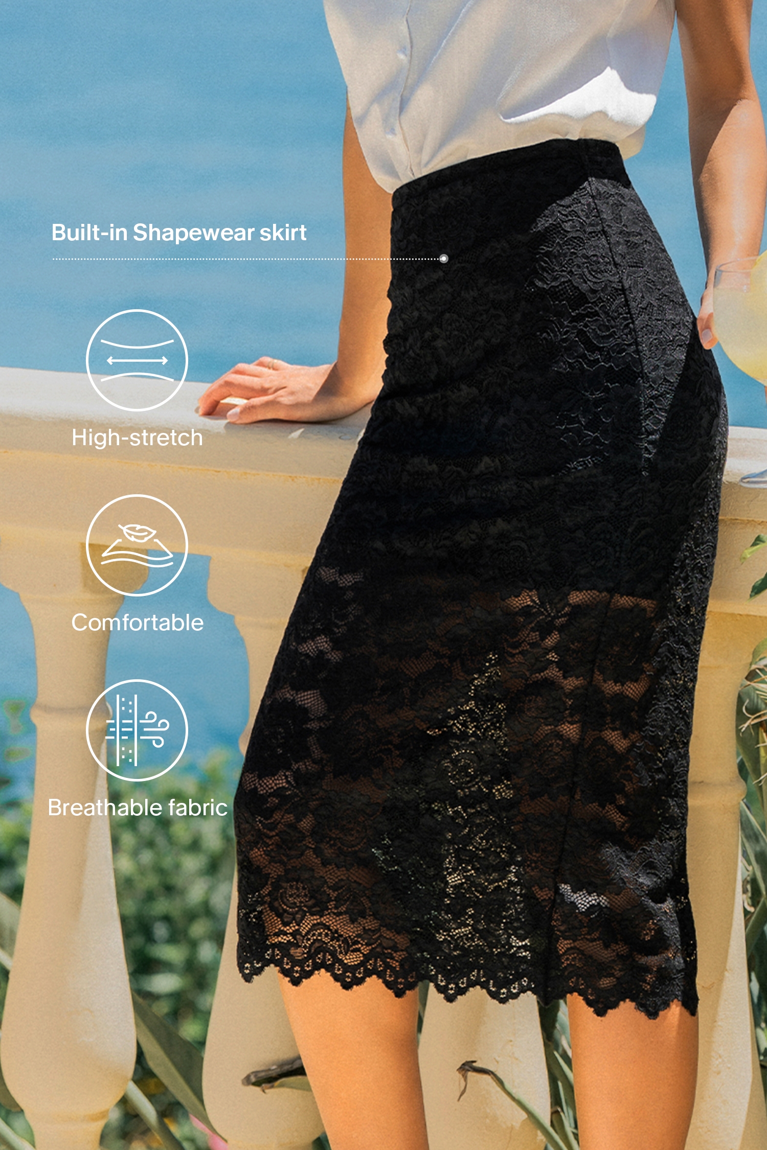 Heart Eyes Black Shaping Midi Skirt
