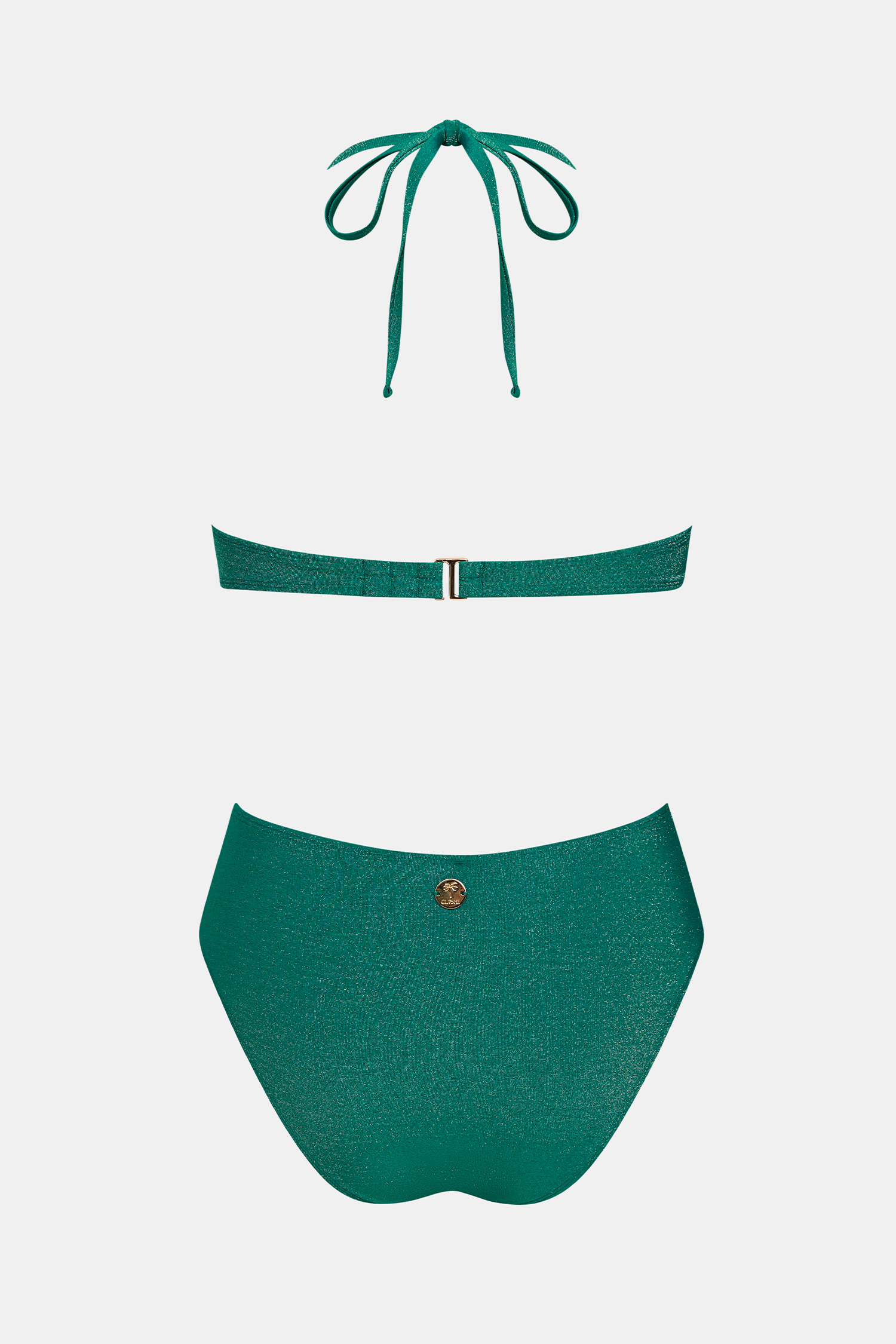 Grüner Metallic Monokini-Badeanzug mit Wasserfallausschnitt