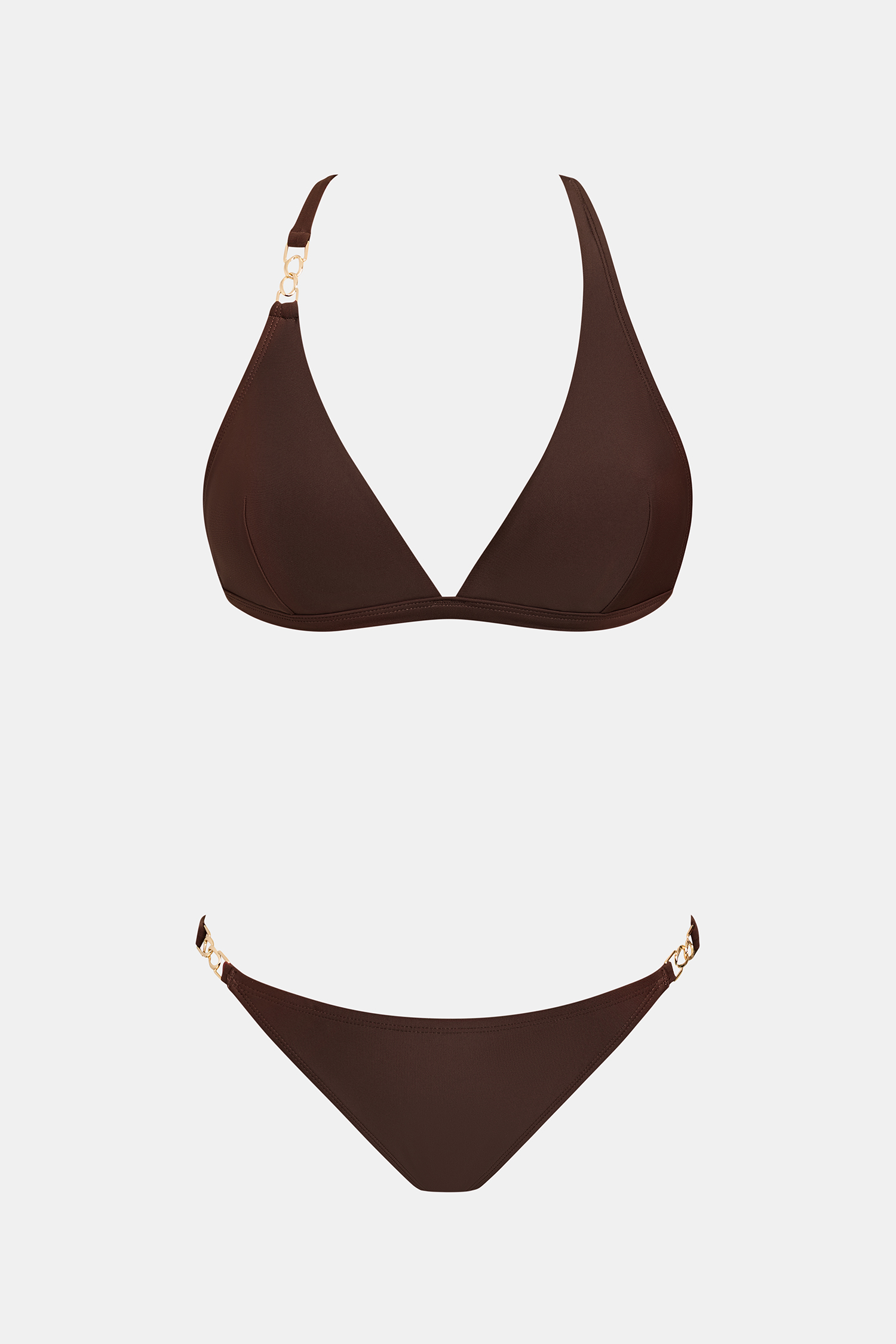 Braunes Mid-Waist Tanga-Bikini-Set mit tiefem Ausschnitt