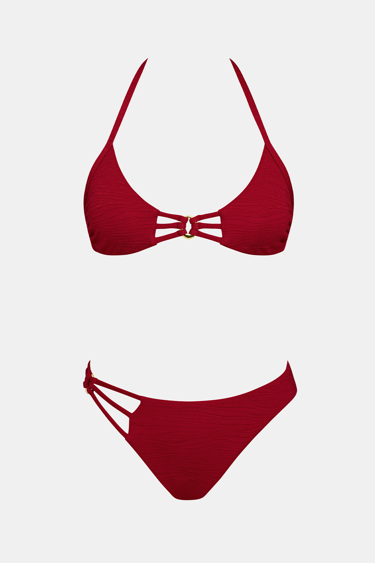 Rotes Mid-Waist U-Ausschnitt Neckholder-Bikini-Set