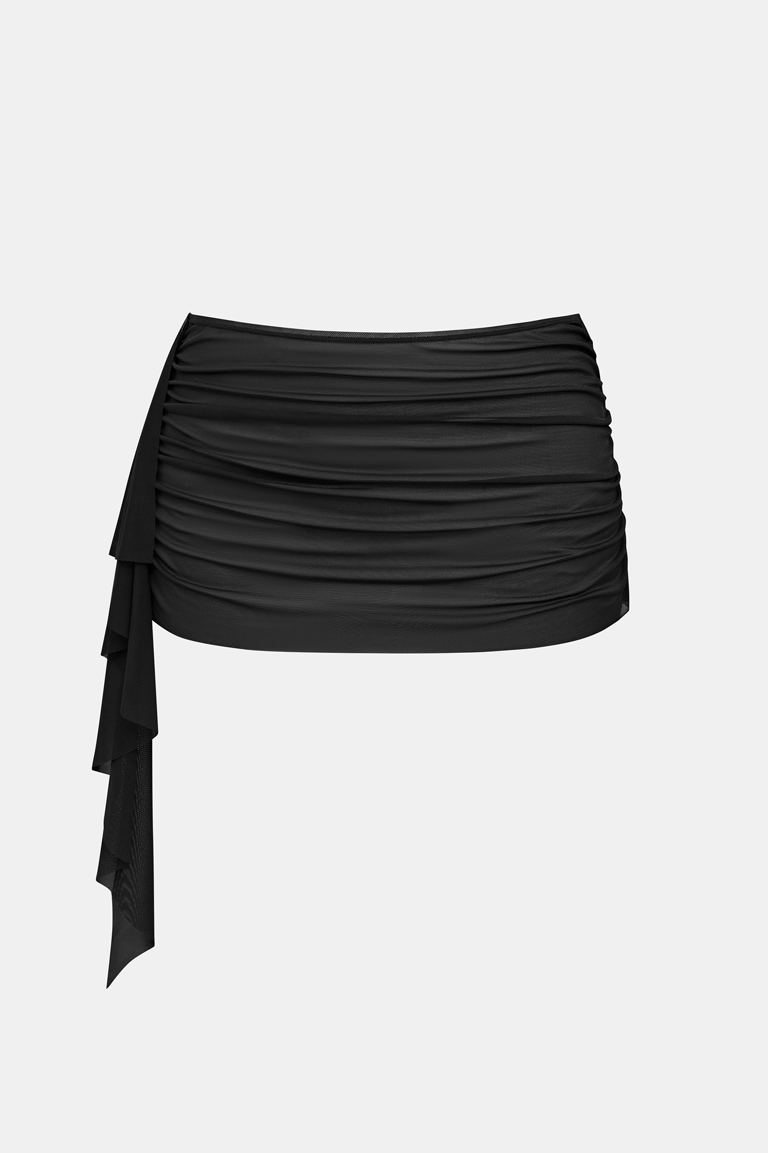 Schwarzes 3-teiliges Low-Waist Bikini-Set mit Mesh-Sarong