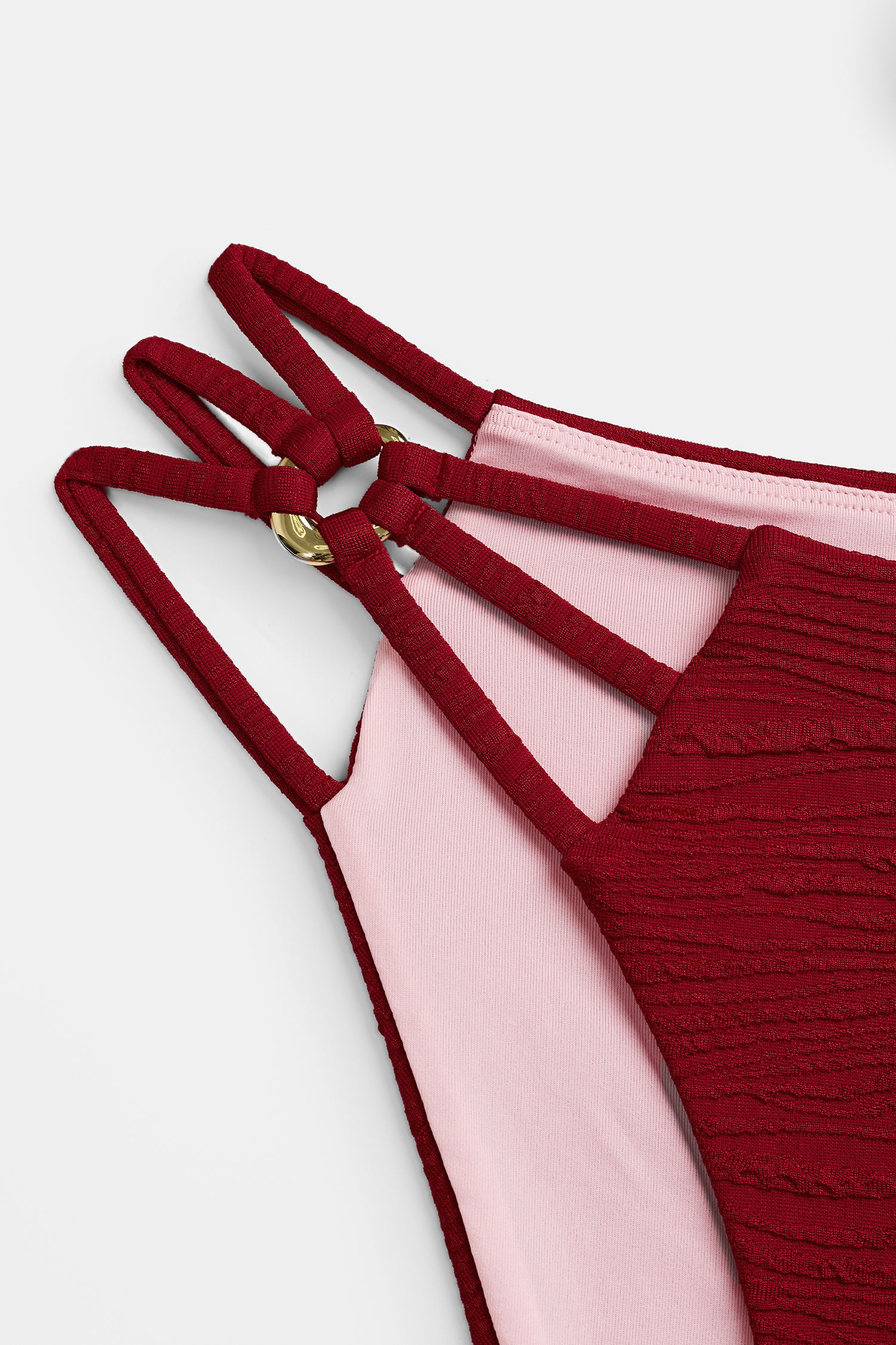 Rotes Mid-Waist U-Ausschnitt Neckholder-Bikini-Set