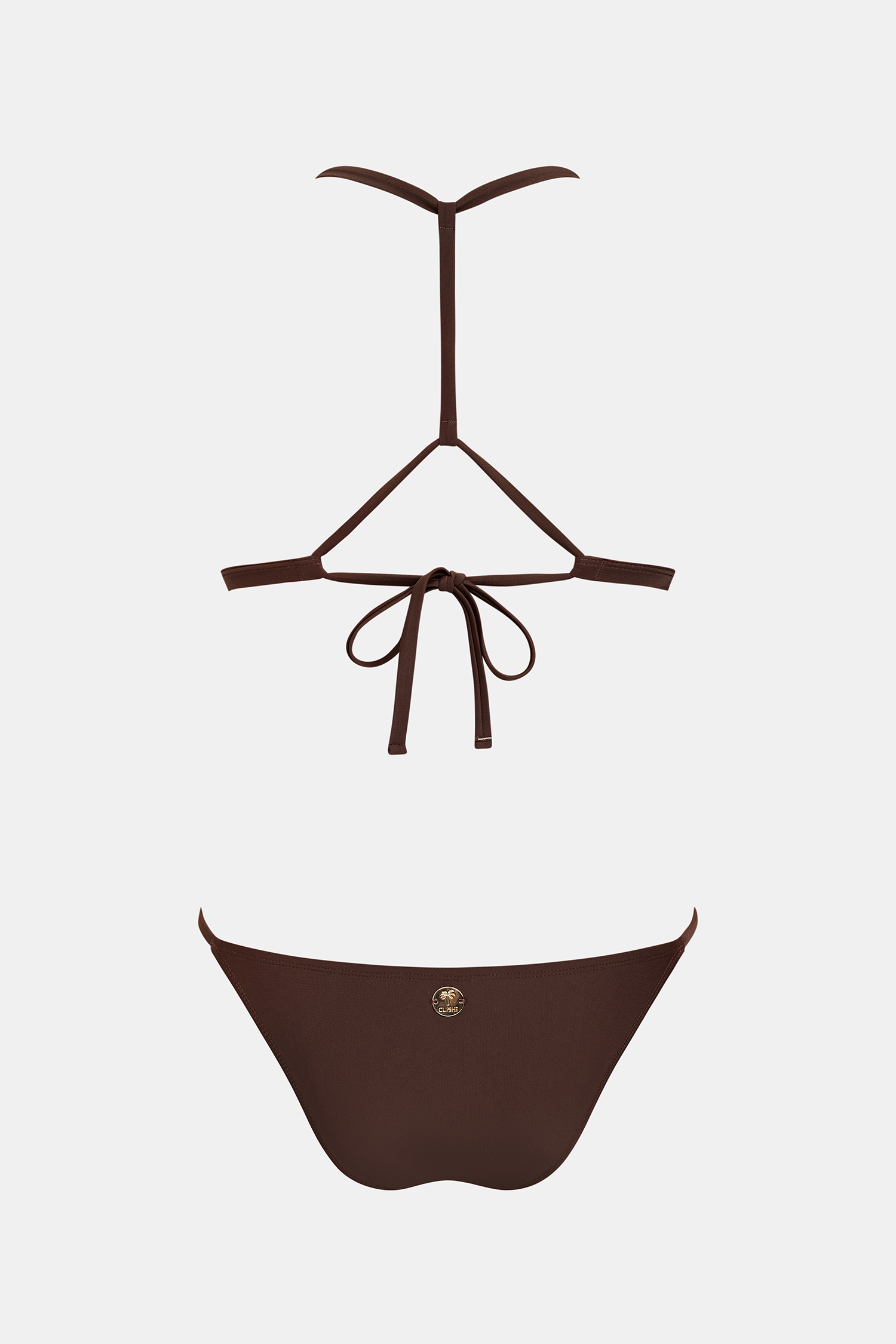 Braunes Mid-Waist Tanga-Bikini-Set mit tiefem Ausschnitt