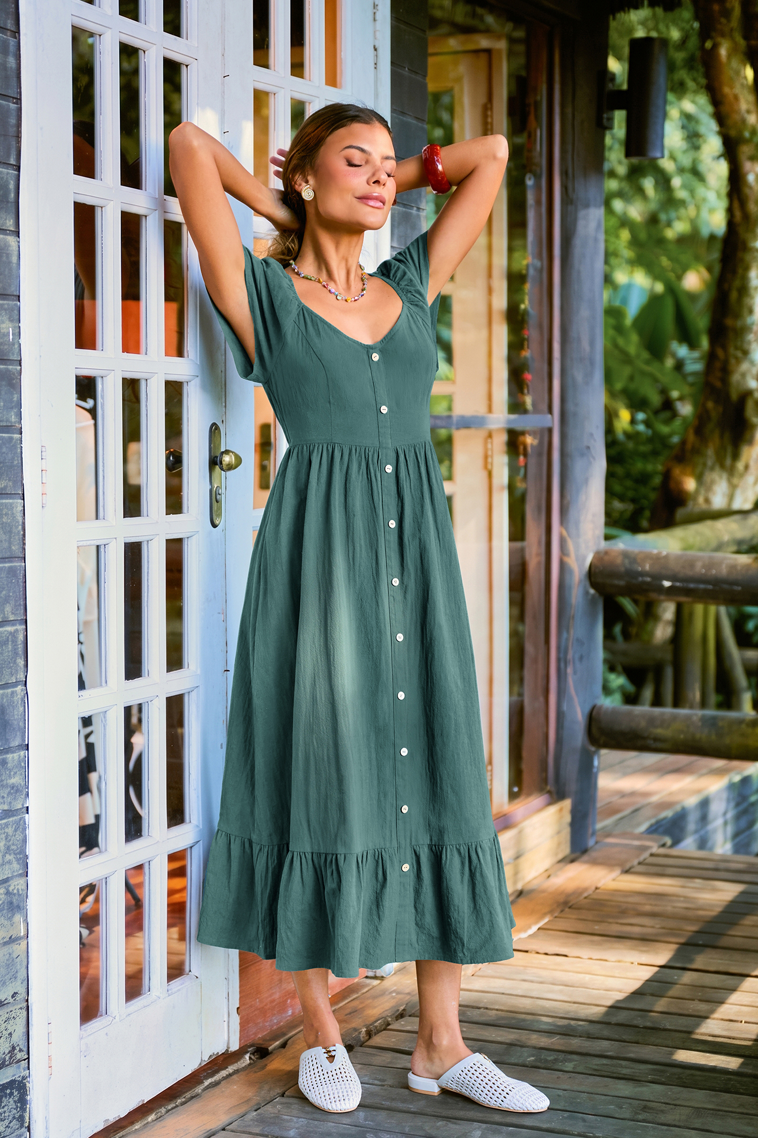 Pine Trail Green Midi Dress