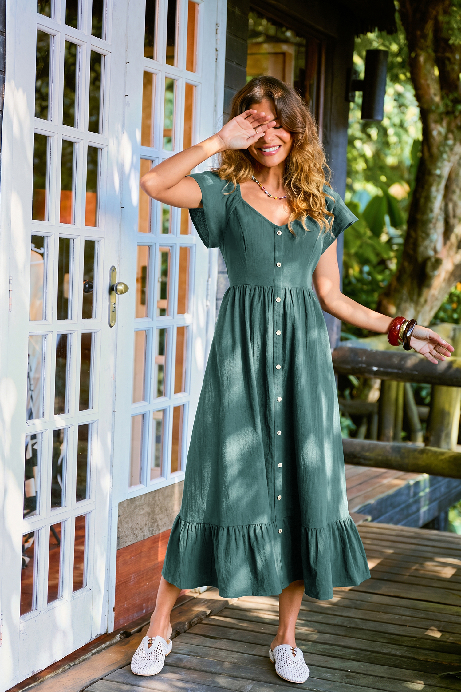 Pine Trail Green Midi Dress